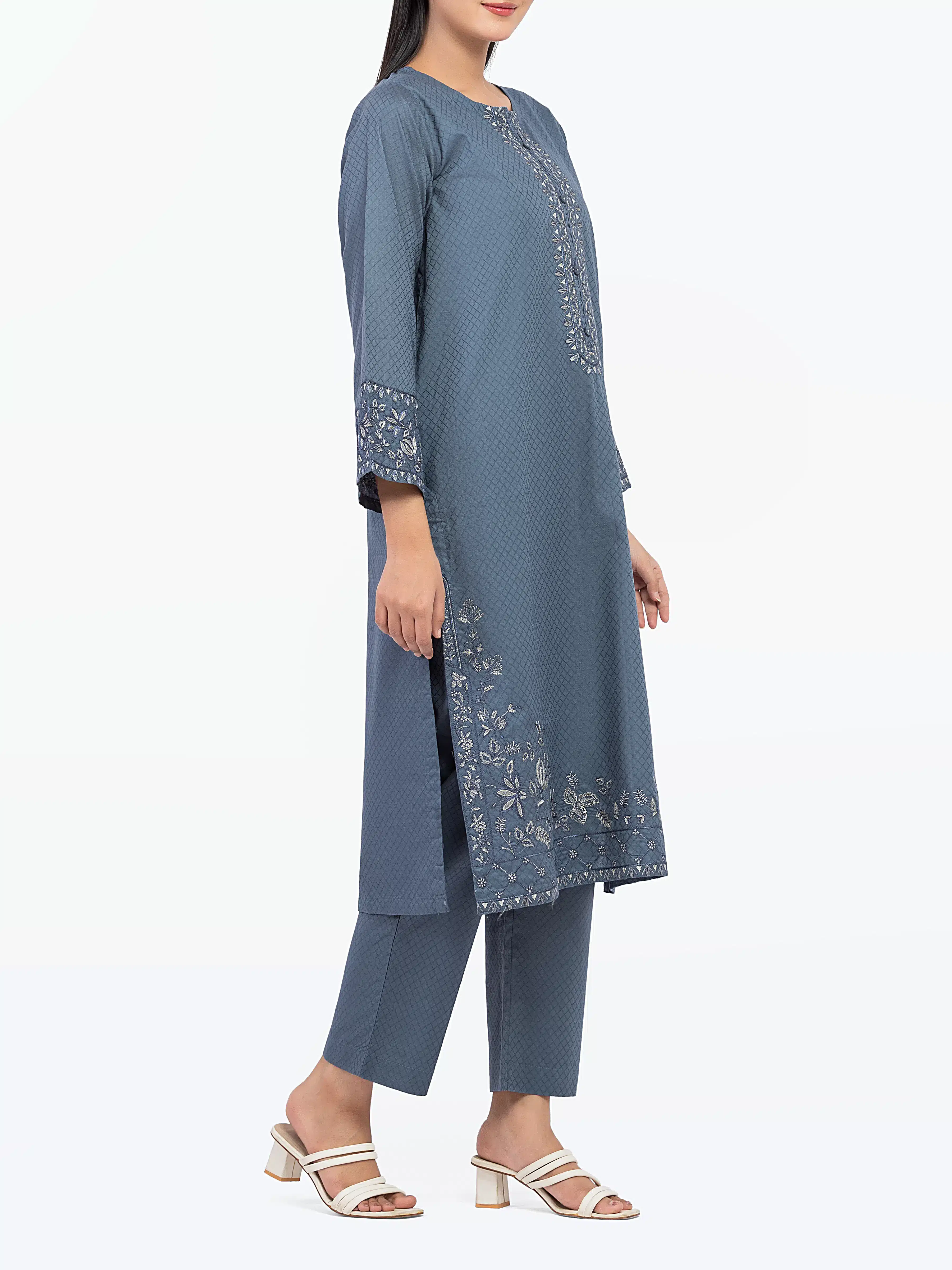Embroidered Dobby Shirt Trouser - EWTKE5-81443ST - Image 4