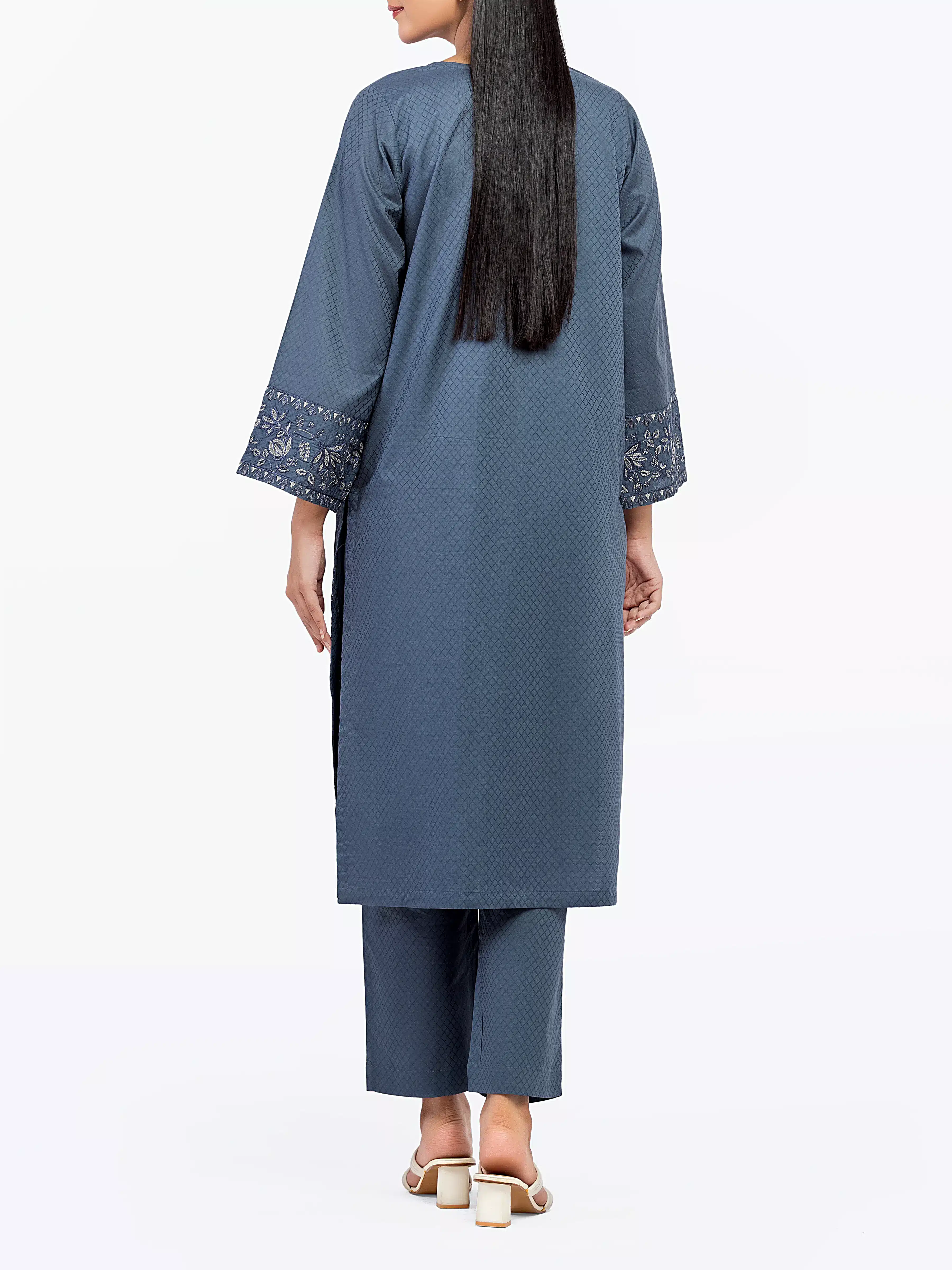 Embroidered Dobby Shirt Trouser - EWTKE5-81443ST - Image 5