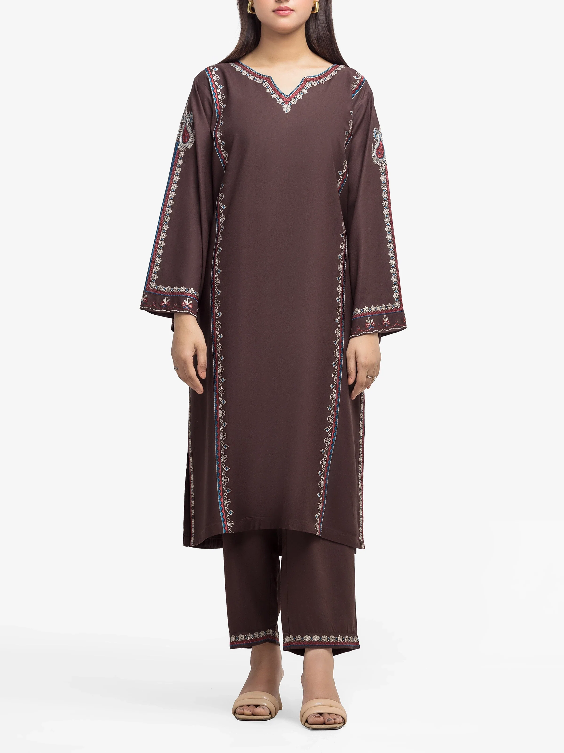 Embroidered Marina Twill Viscose Shirt Trouser - EWTKE24-81541ST