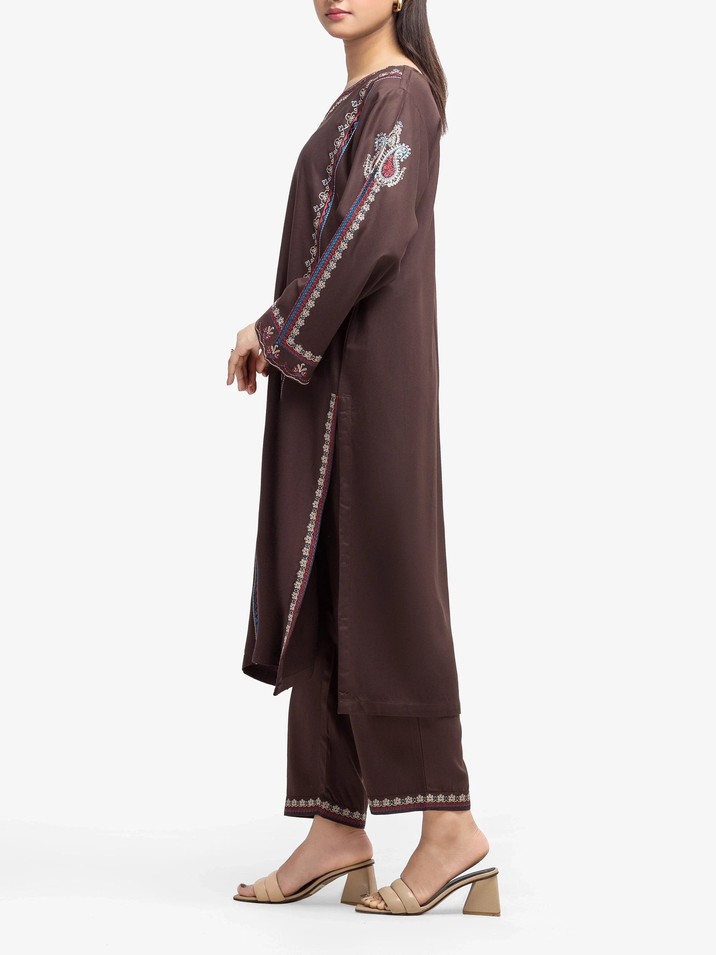 Embroidered Marina Twill Viscose Shirt Trouser - EWTKE24-81541ST - Image 4