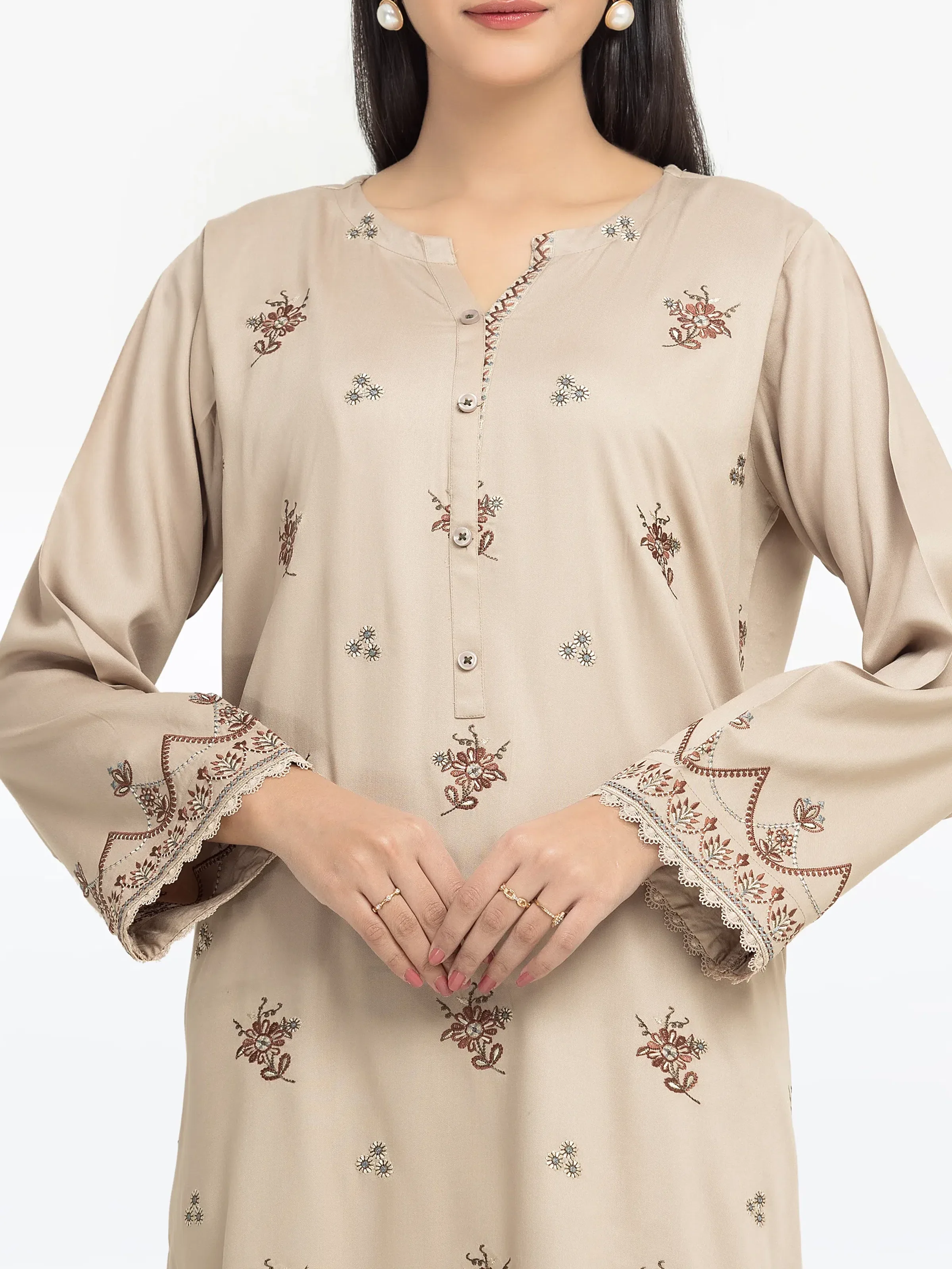 Embroidered Marina Twill Viscose Shirt Trouser - EWTKE24-81547ST - Image 2