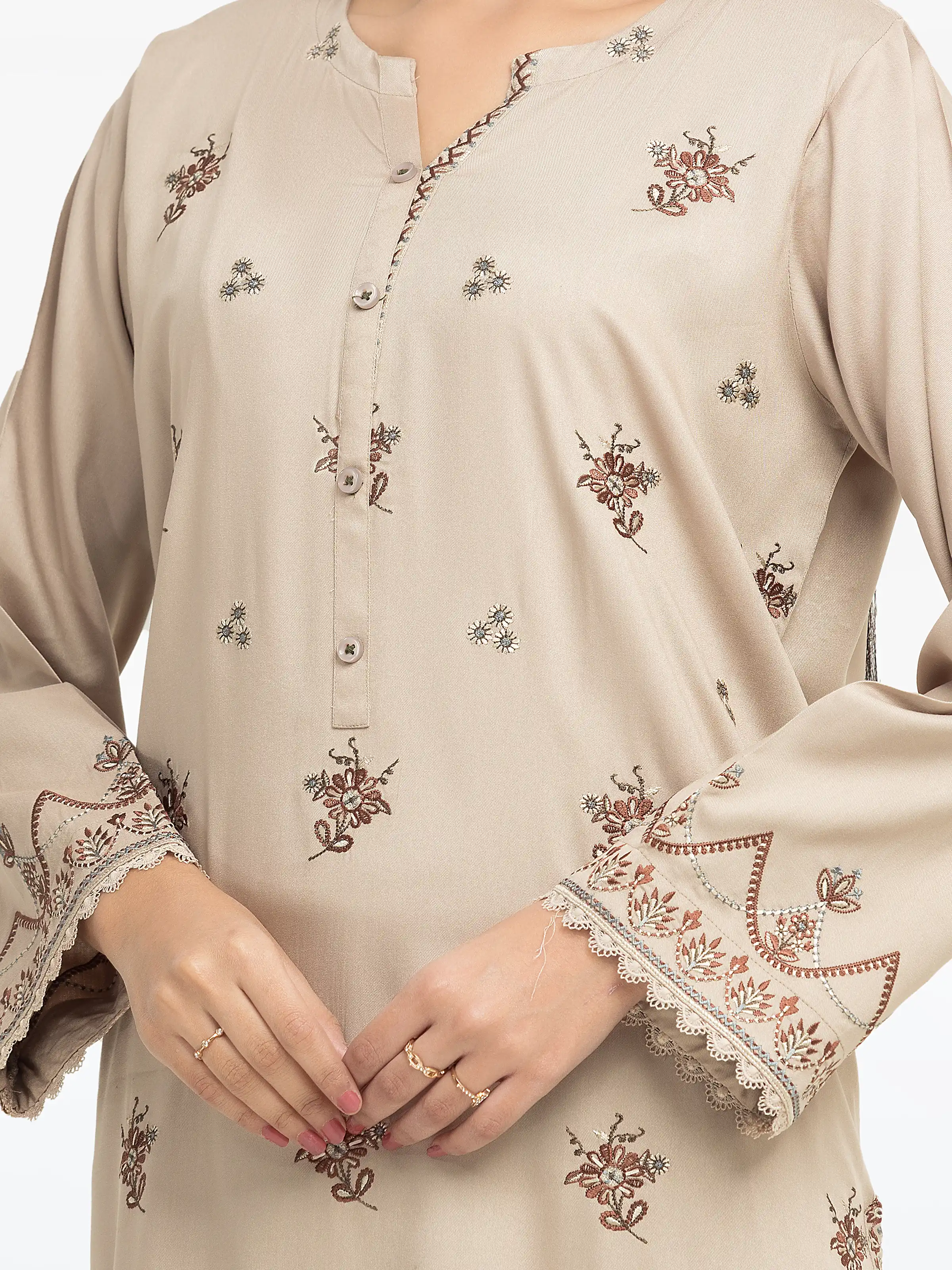 Embroidered Marina Twill Viscose Shirt Trouser - EWTKE24-81547ST - Image 3