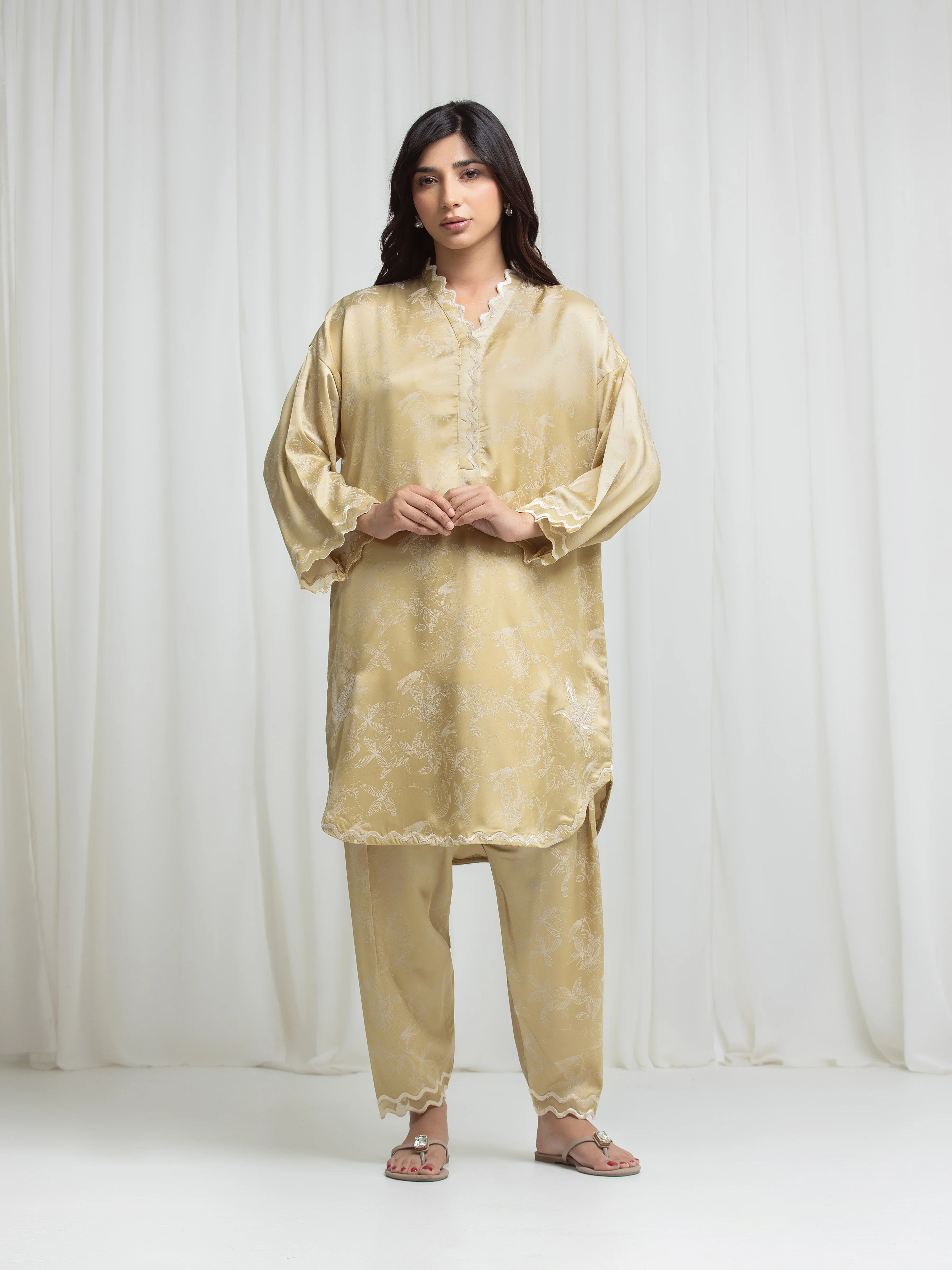 Embroidered Satin Co-Ord Set - EWTKED6-86155ST