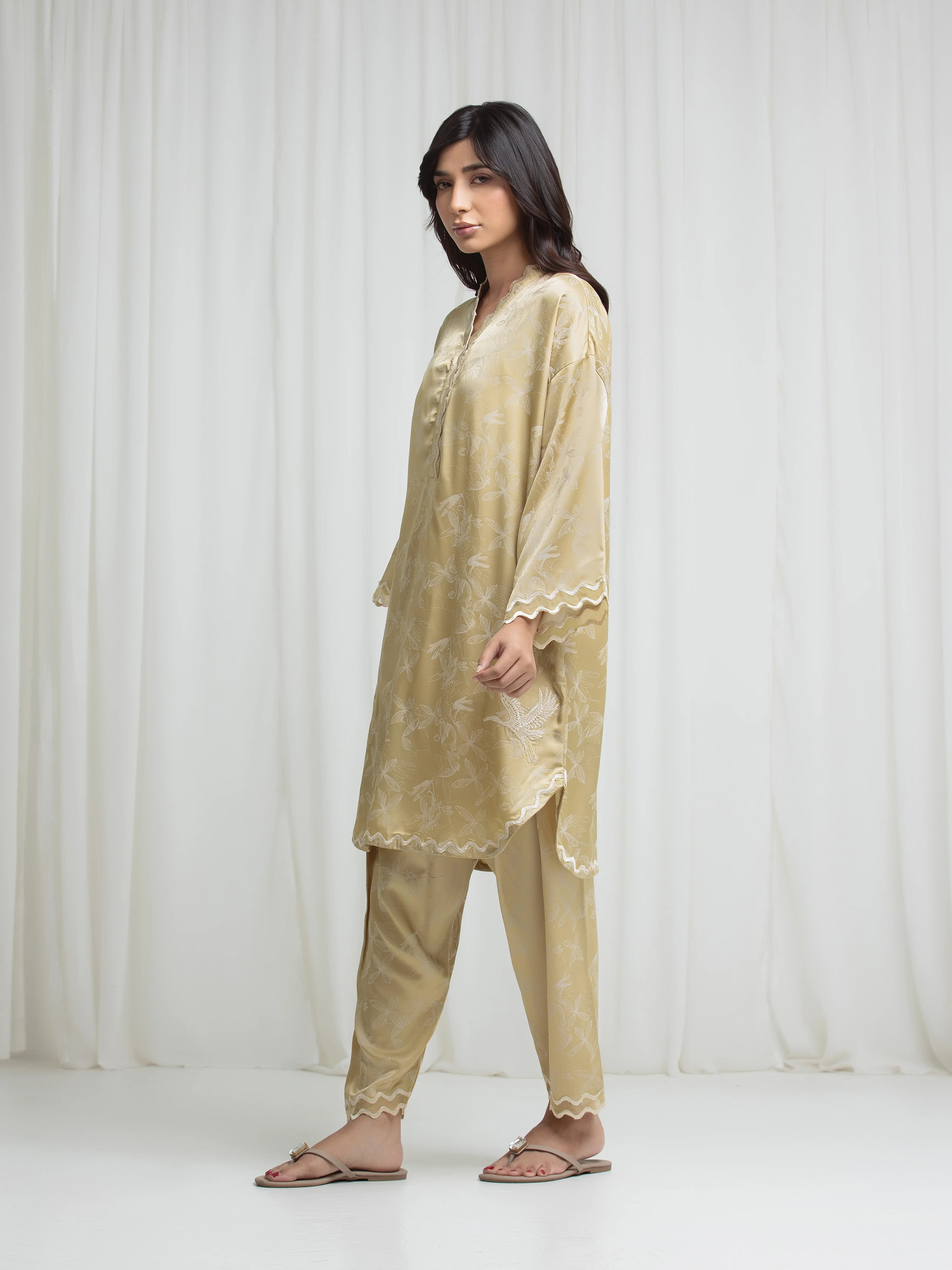 Embroidered Satin Co-Ord Set - EWTKED6-86155ST - Image 5