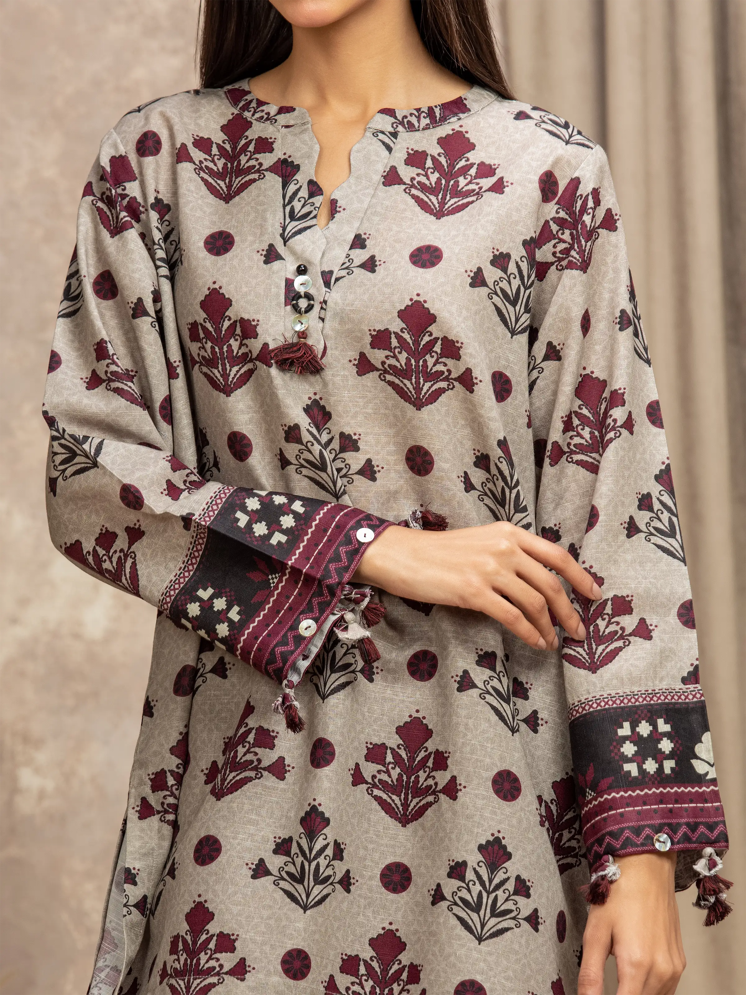 Printed Khaddar Co-Ord Set - EWTKP5-84034ST - Image 3