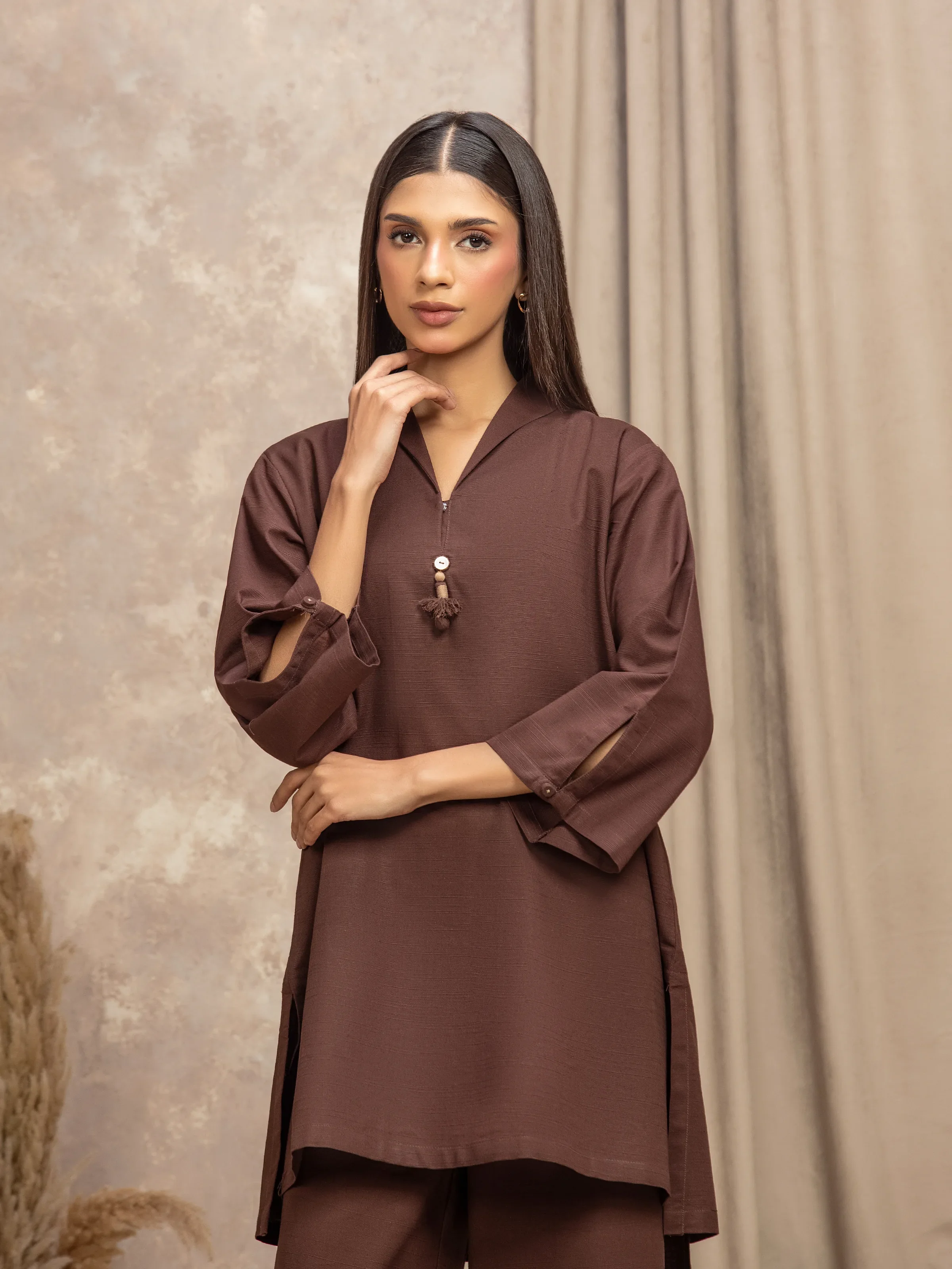 Solid Khaddar Co-Ord Set - EWTKS5-84023ST - Image 2
