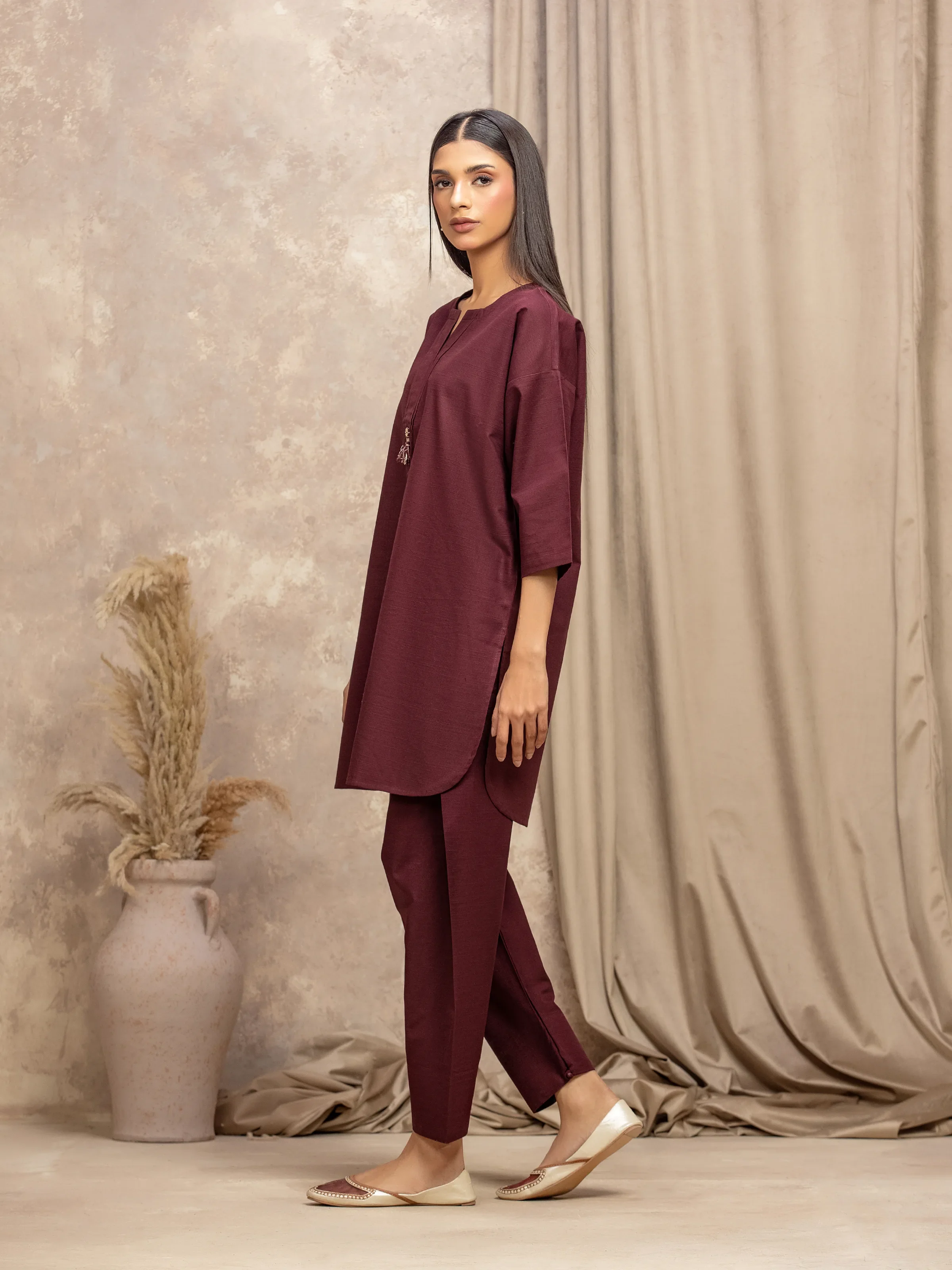 Solid Khaddar Co-Ord Set - EWTKS5-84046ST - Image 4
