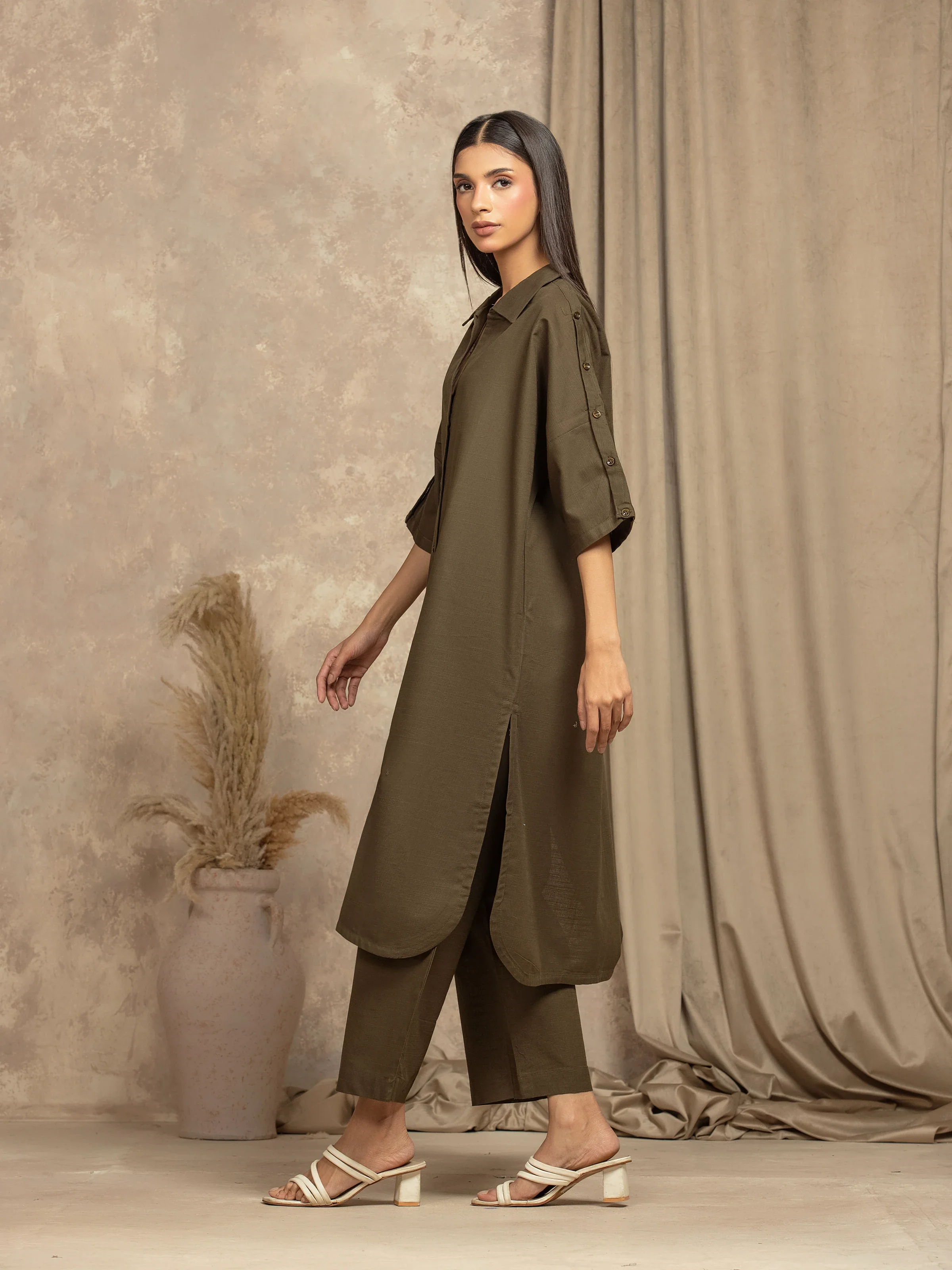 Solid Khaddar Co-Ord Set - EWTKS5-84048ST - Image 4