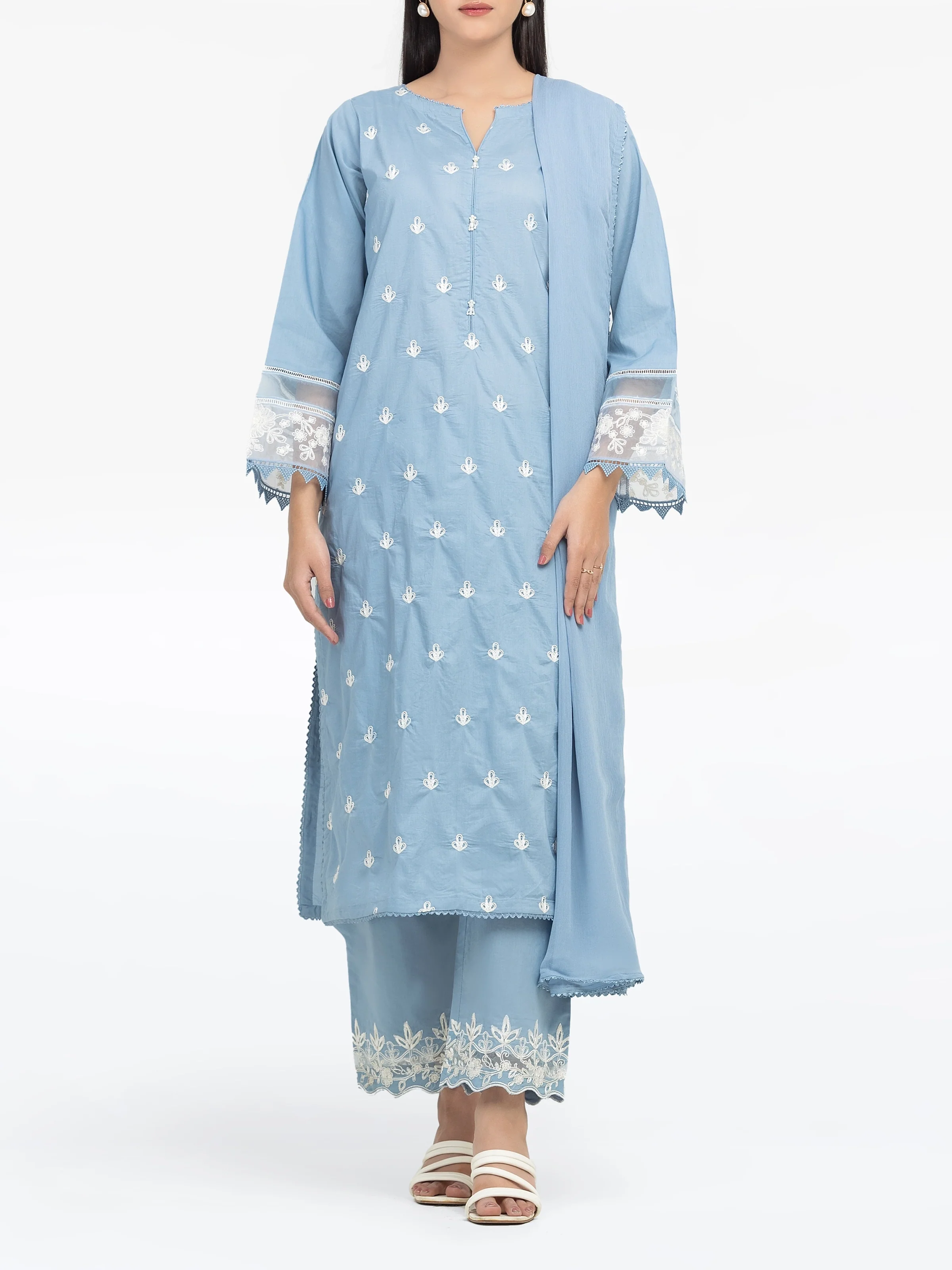 Embroidered Cambric Suit - EWTKE24-81051-3P