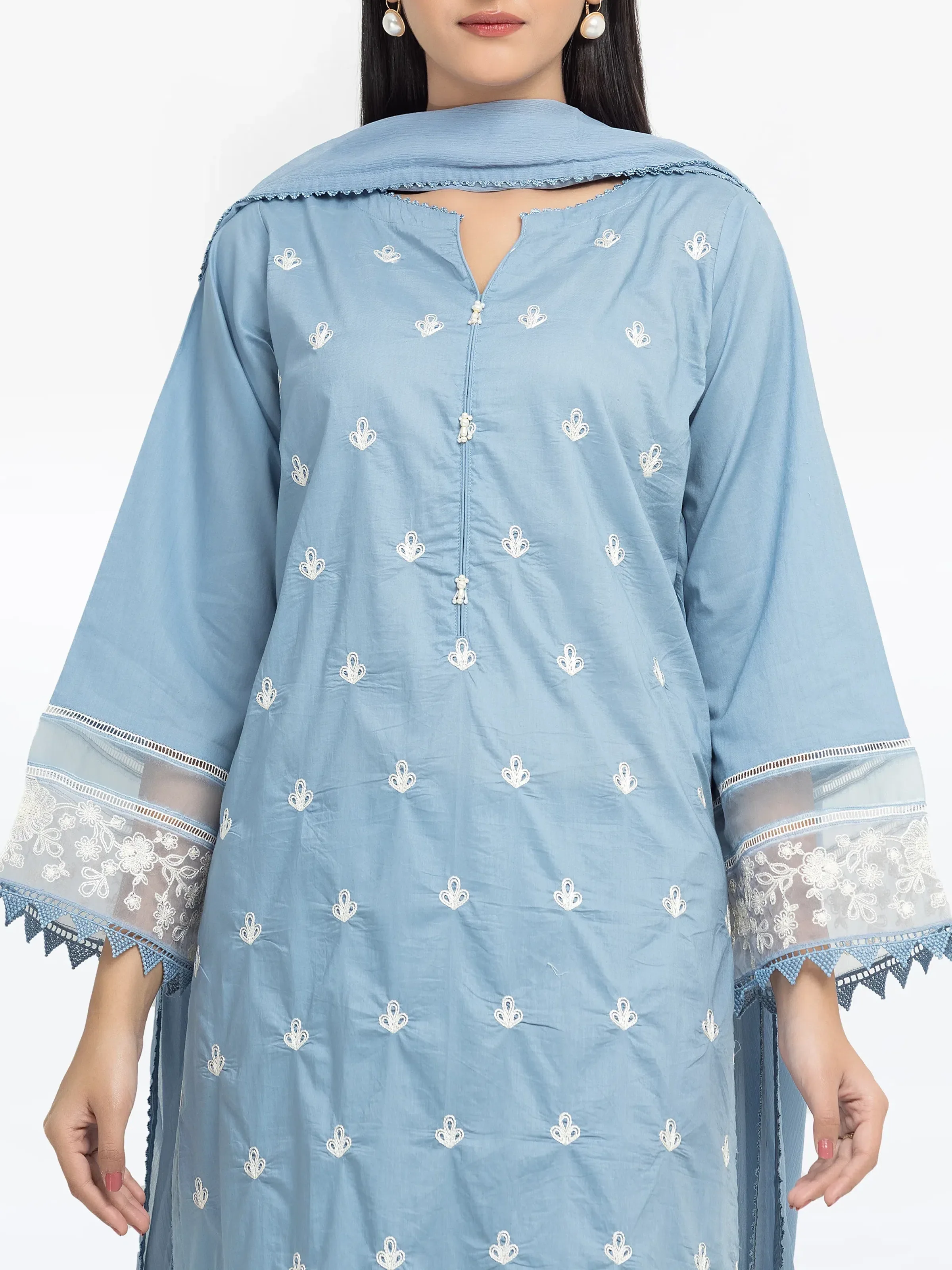 Embroidered Cambric Suit - EWTKE24-81051-3P - Image 2