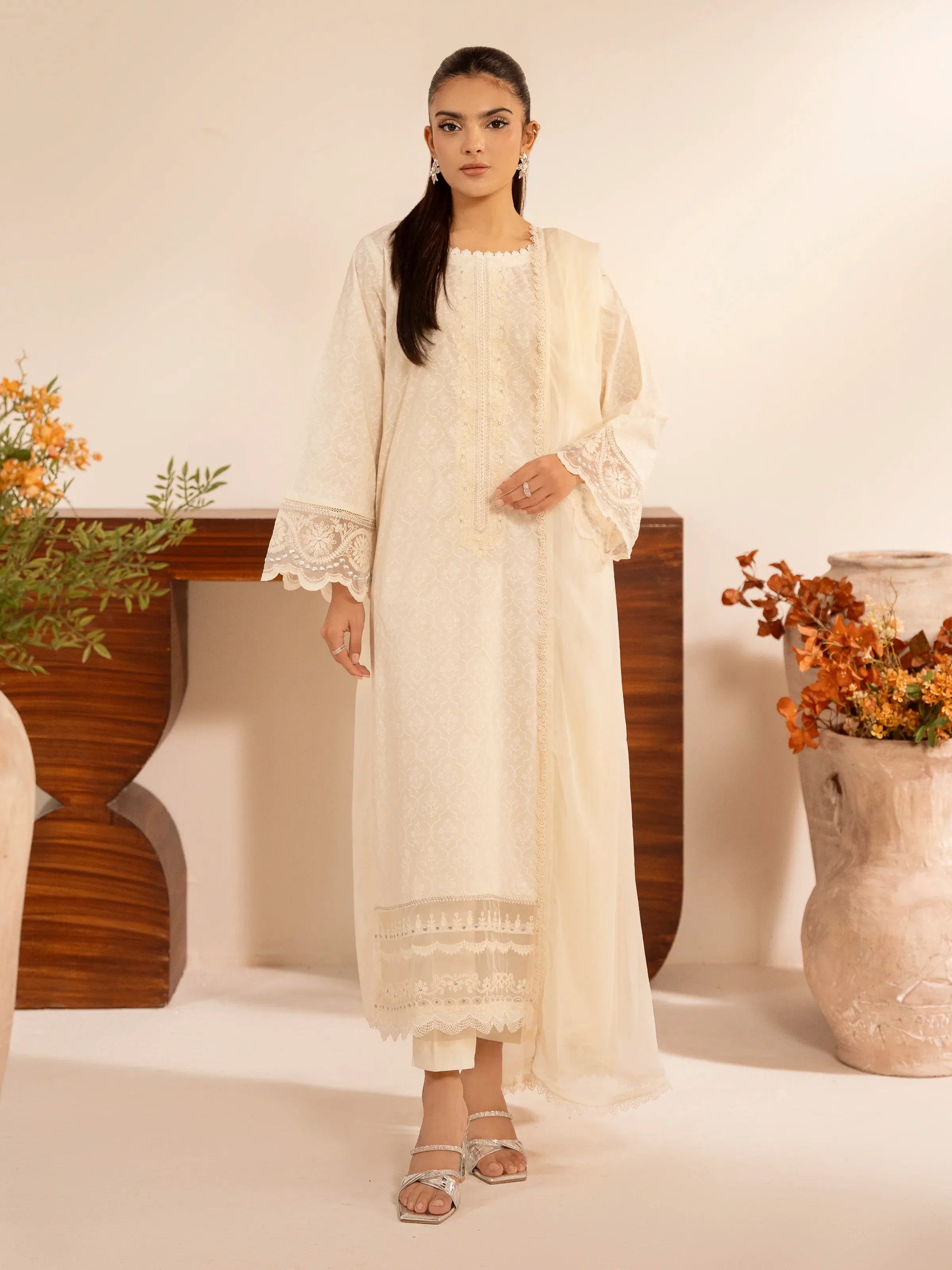 Embroidered Cambric Suit - EWTKE24-81058-3P