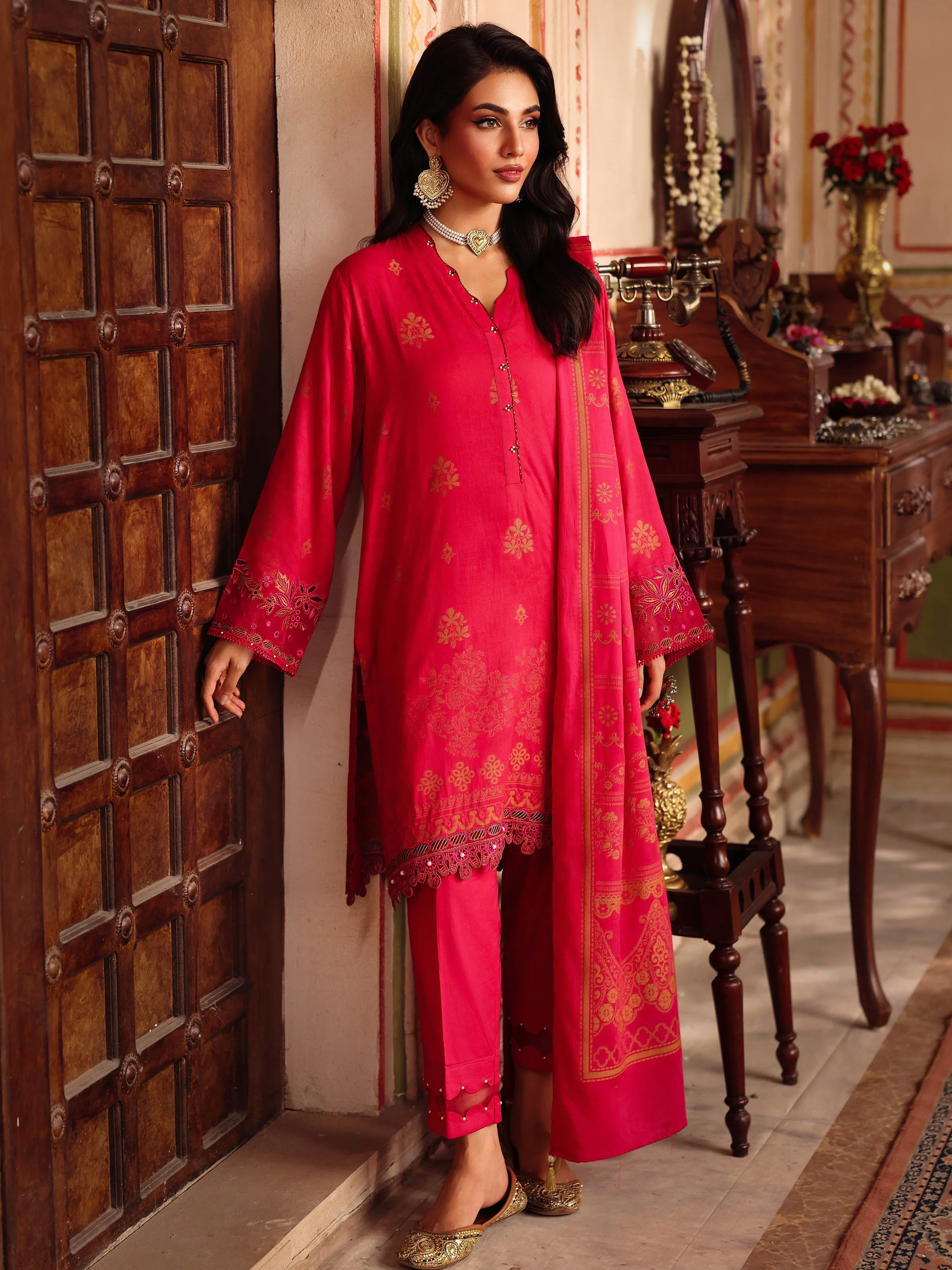Embroidered Jacquard Suit - EWTKE5-81079-3P - Image 2