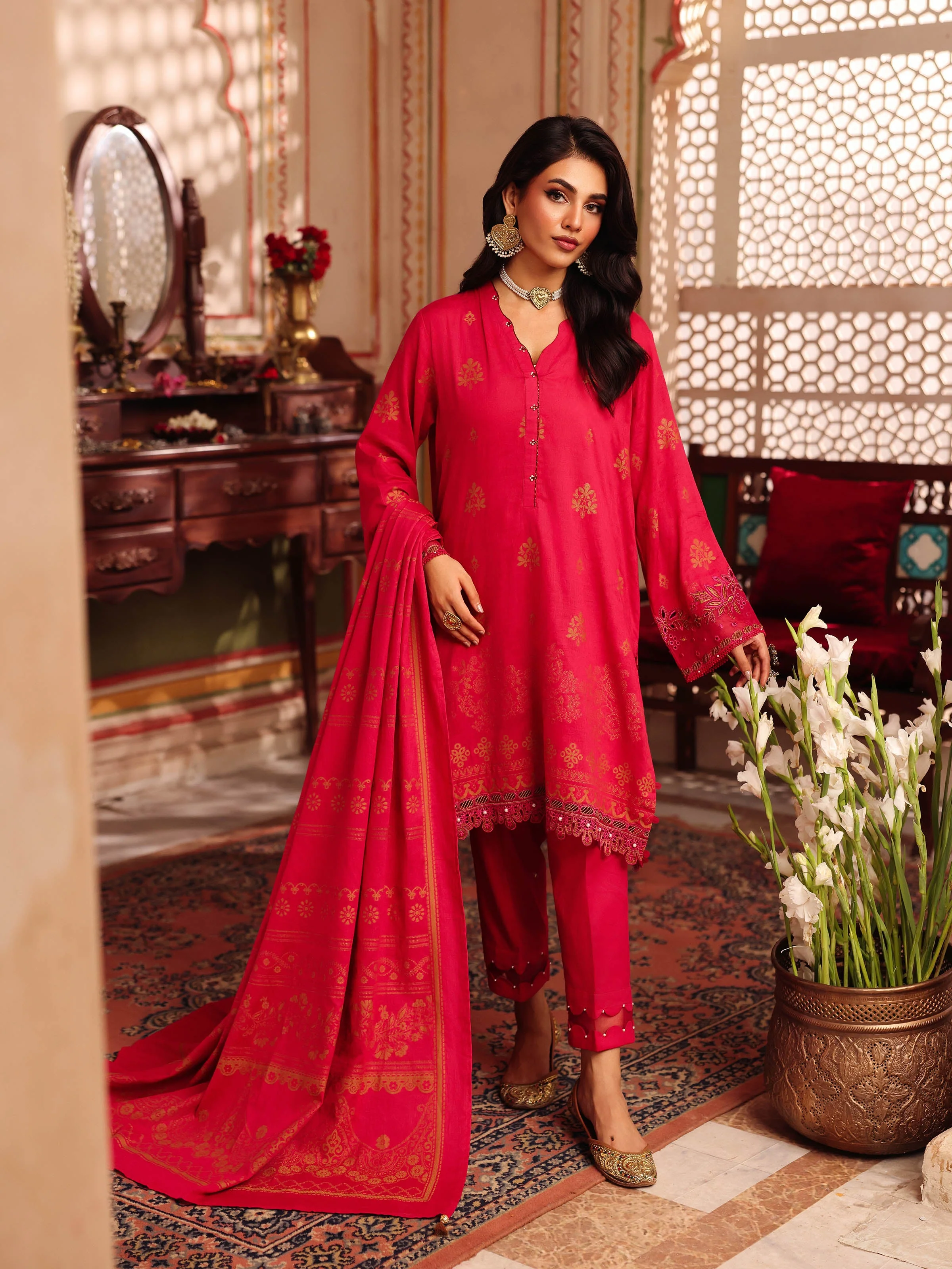 Embroidered Jacquard Suit - EWTKE5-81079-3P - Image 3