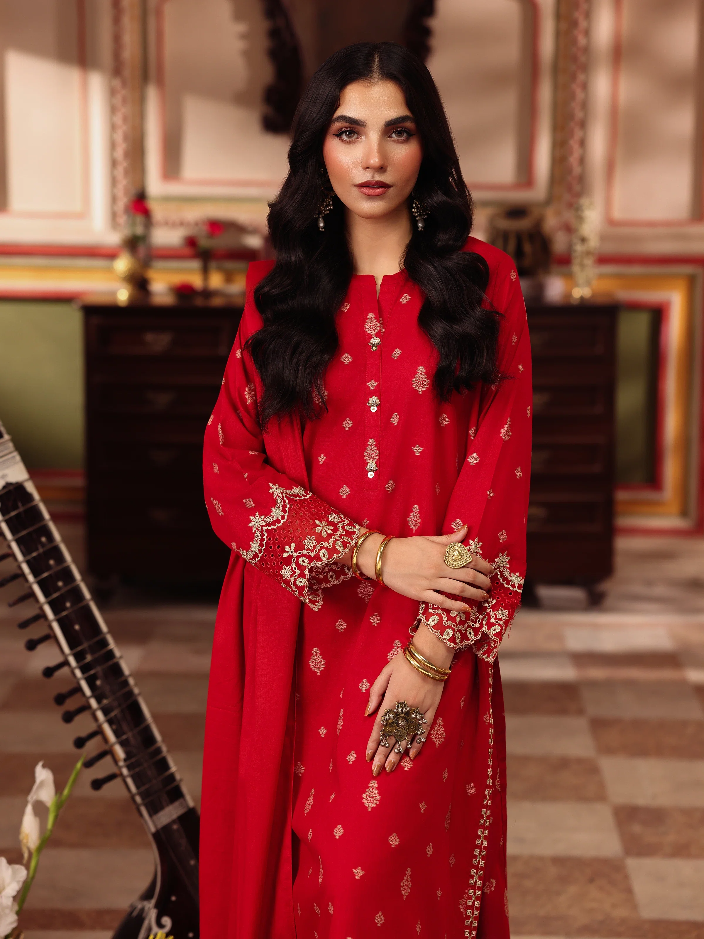 Embroidered Jacquard Suit - EWTKE5-81085-3P - Image 2