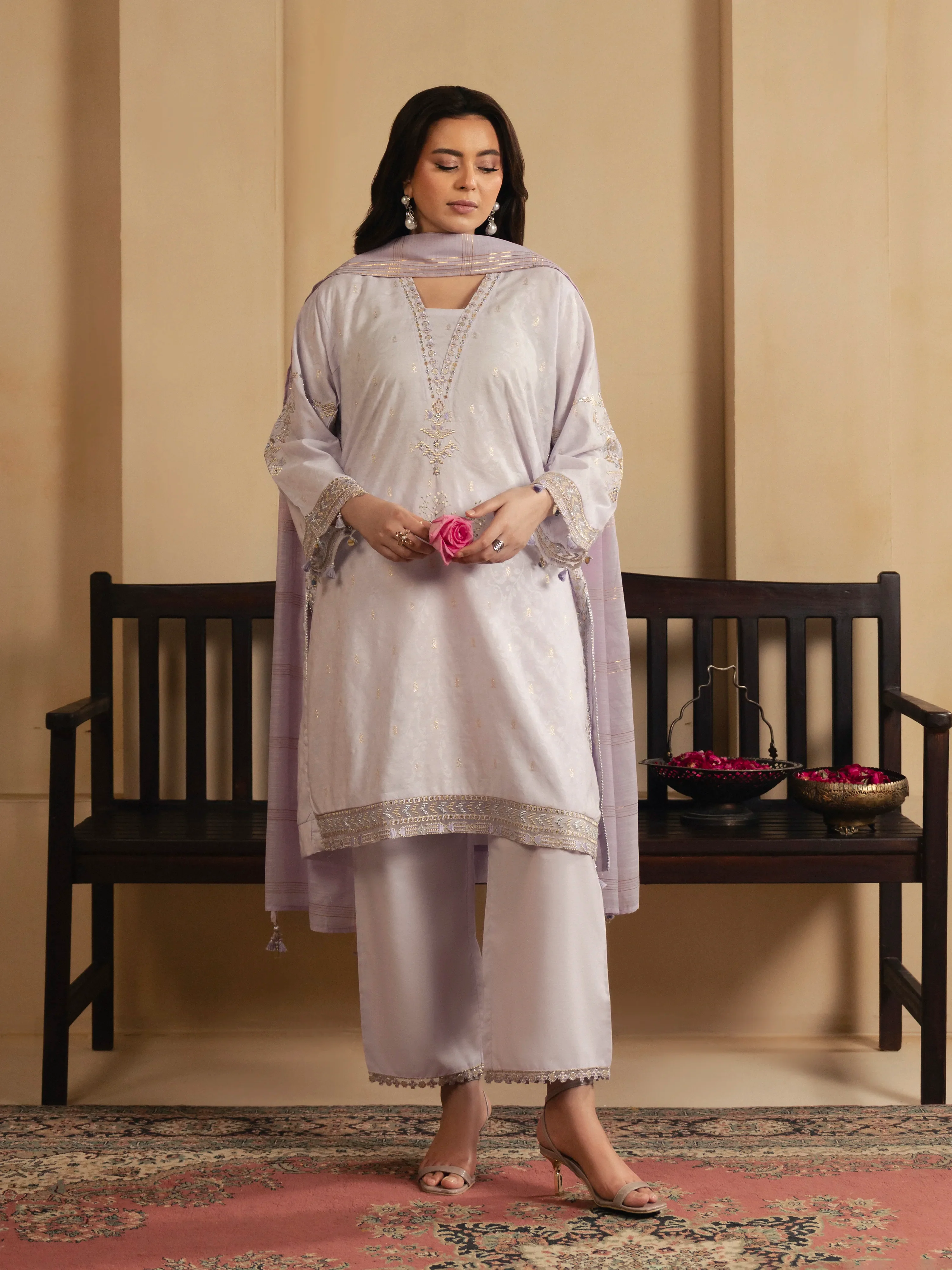 Embroidered Jacquard Suit - EWTKED6-86137-3P