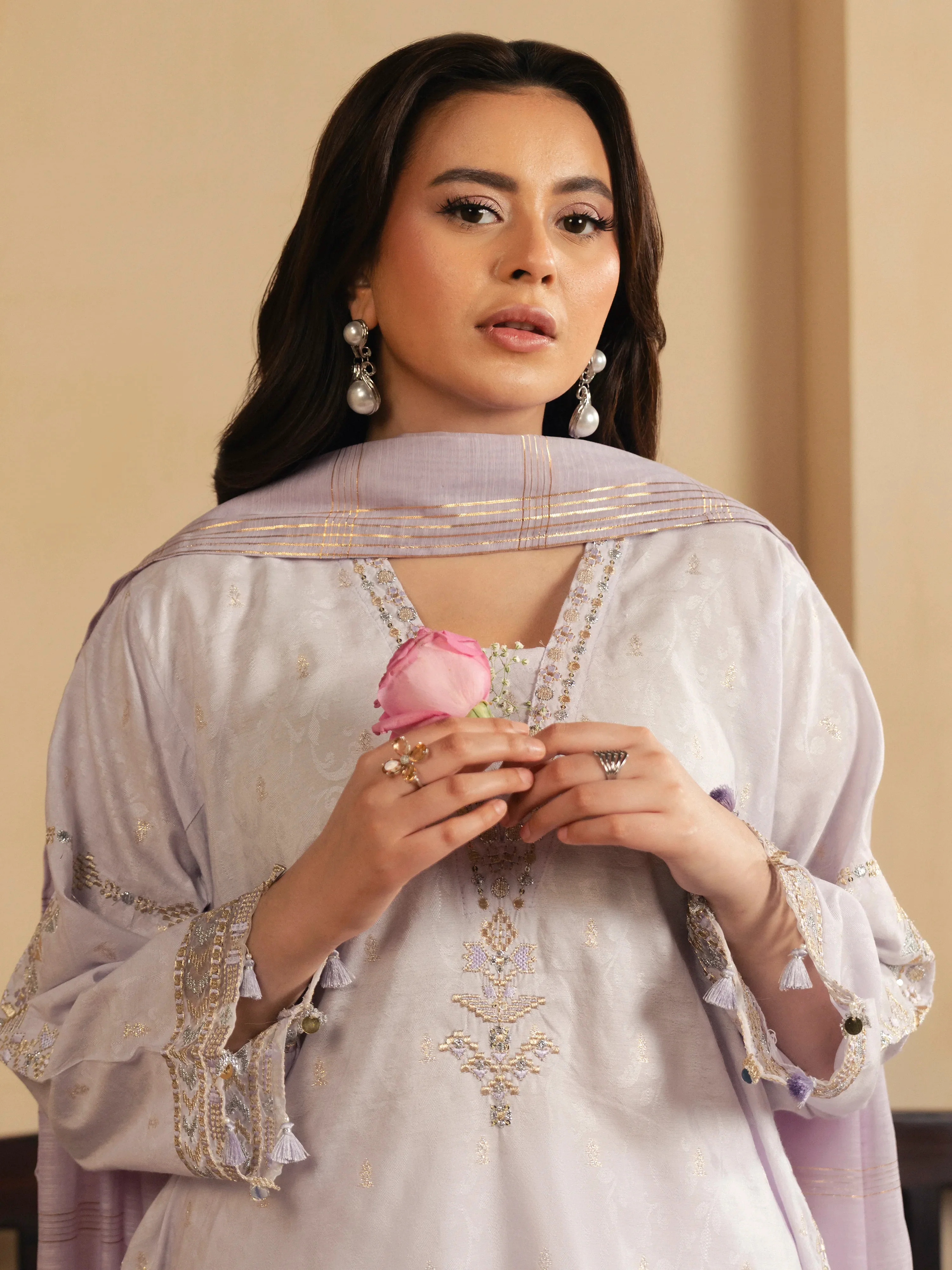 Embroidered Jacquard Suit - EWTKED6-86137-3P - Image 2