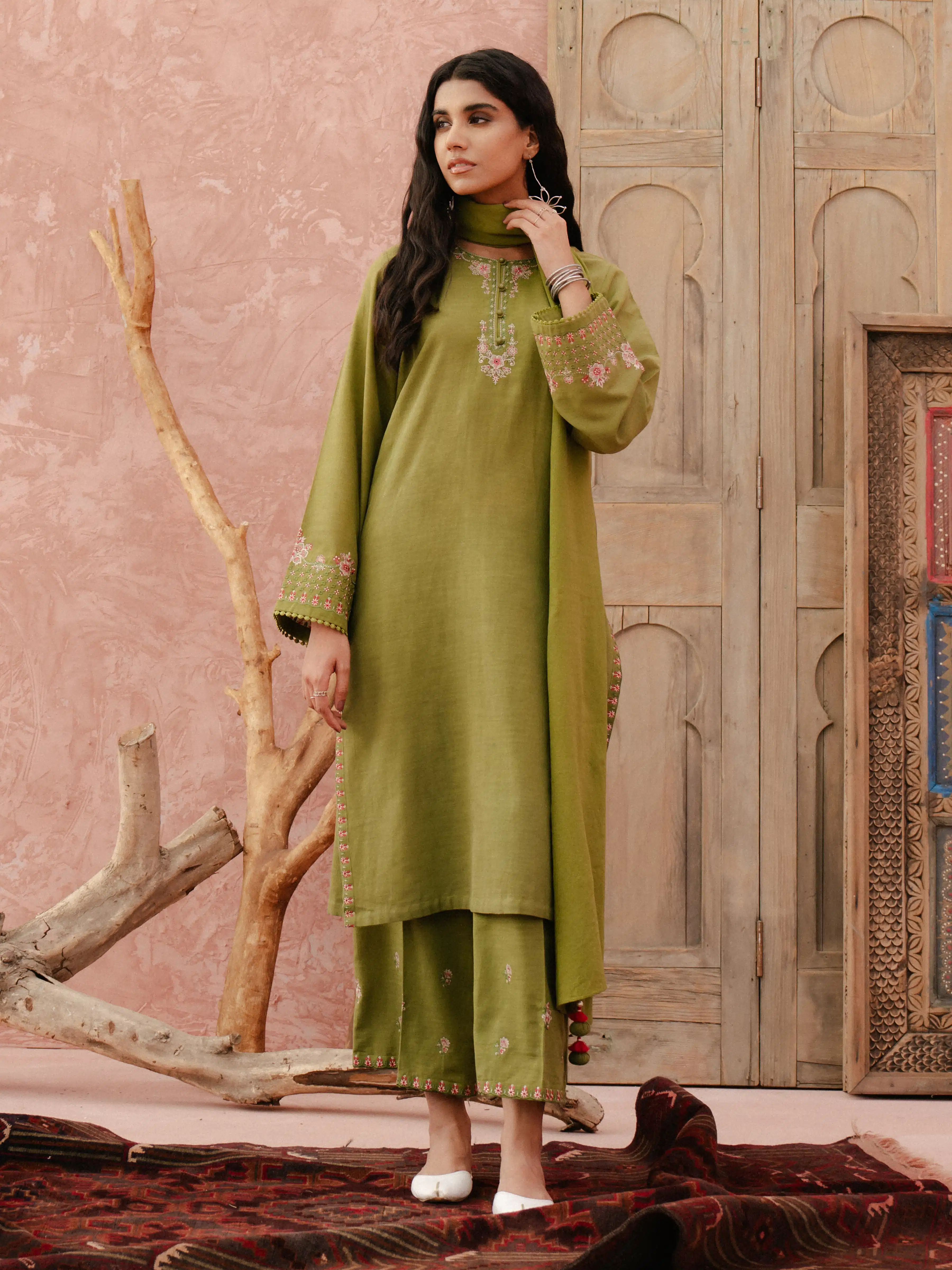 Embroidered Khaddar Suit - EWTKE24-81373-3P