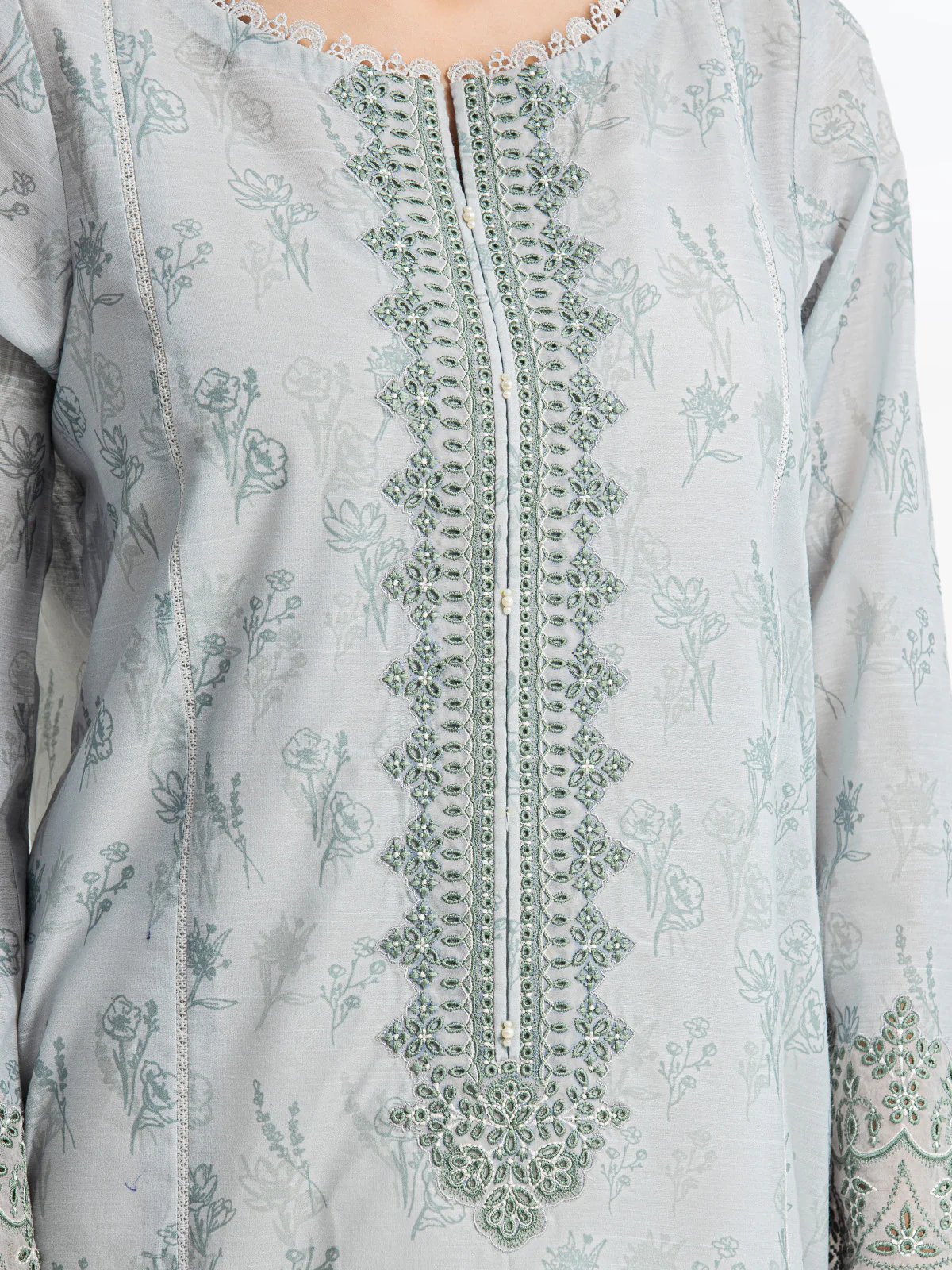 Embroidered Lawn Slub Suit - EWTKE24-69640-3P - Image 3