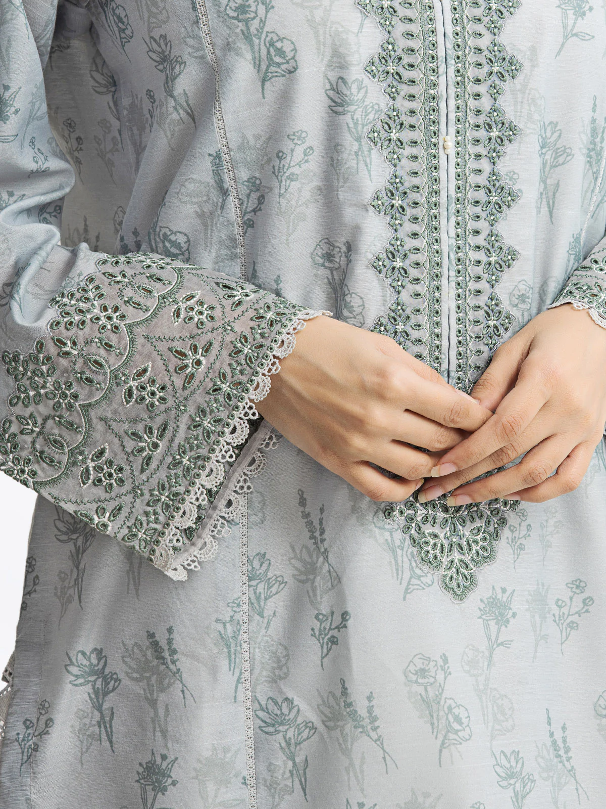 Embroidered Lawn Slub Suit - EWTKE24-69640-3P - Image 4