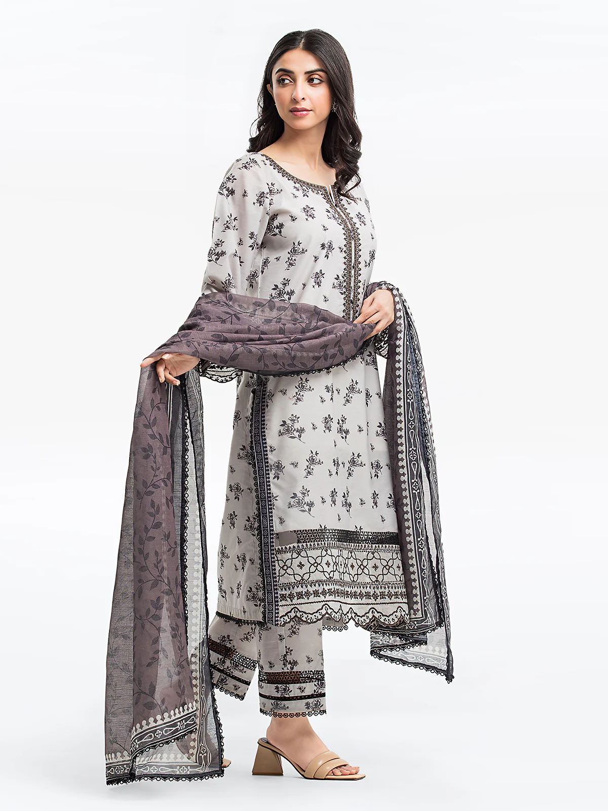 Embroidered Lawn Slub Suit - EWTKE24-69641-3P - Image 5