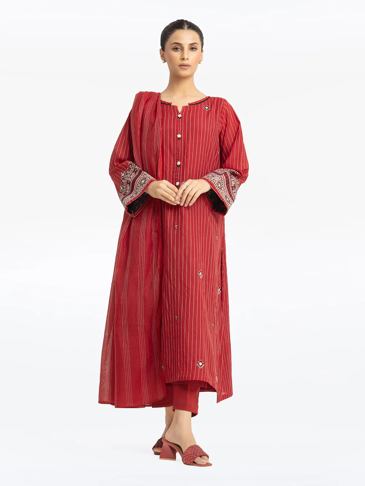 Embroidered Poly Cotton Suit - EWTKE24-80102-3P
