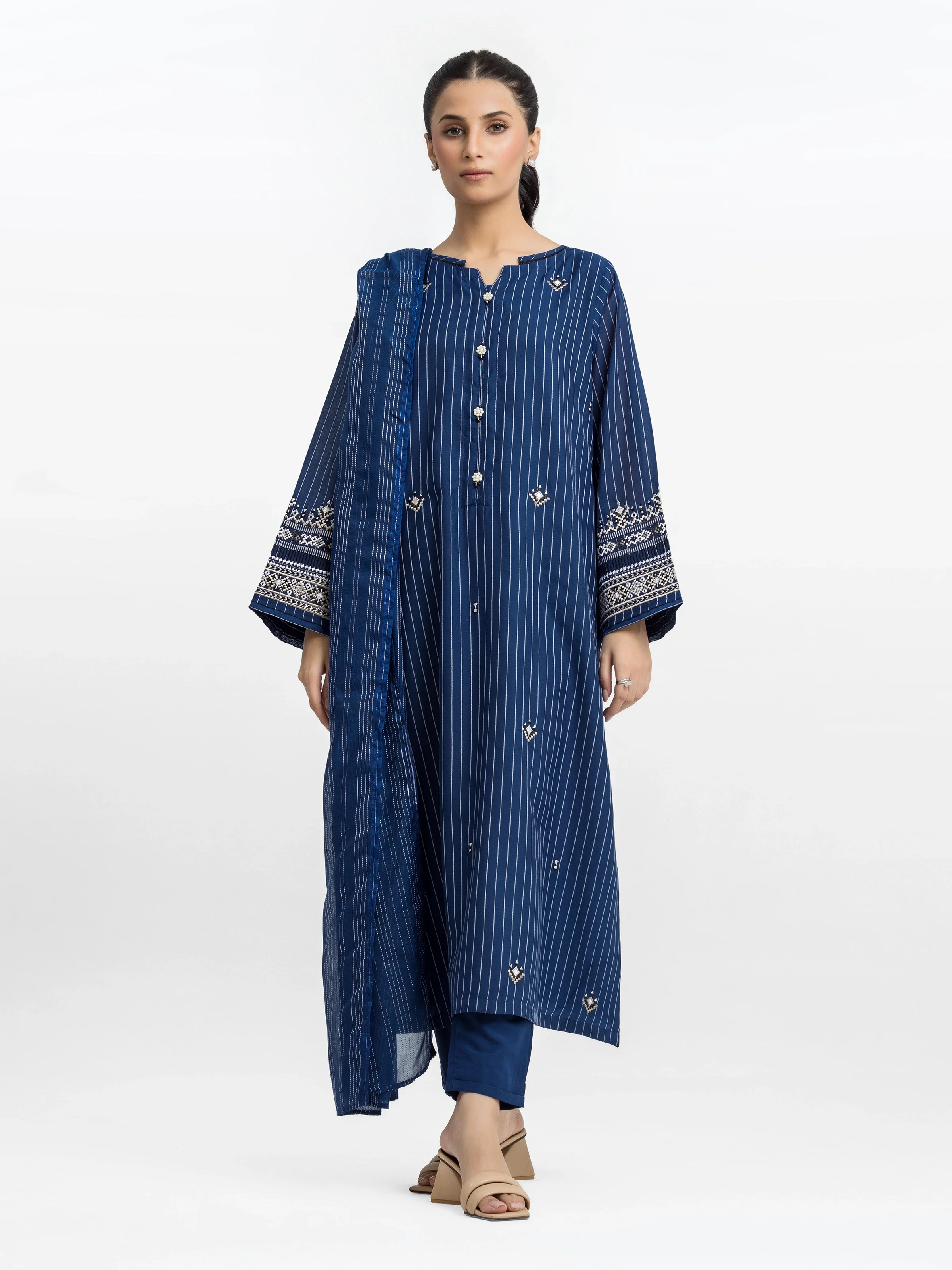 Embroidered Poly Cotton Suit - EWTKE24-80104-3P