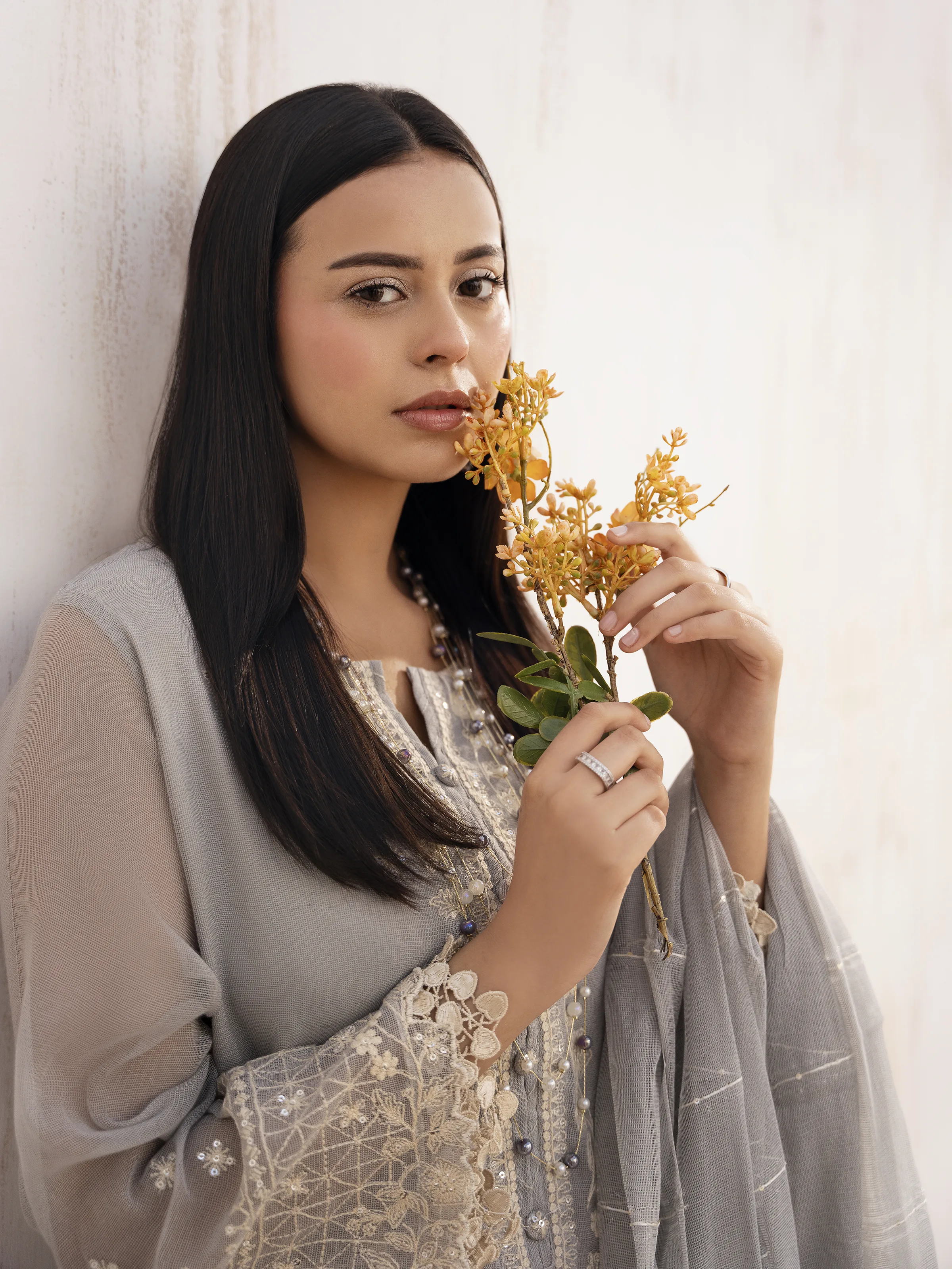 Embroidered Cotton Net Suit - EWTPLE24-00031-3P - Image 7