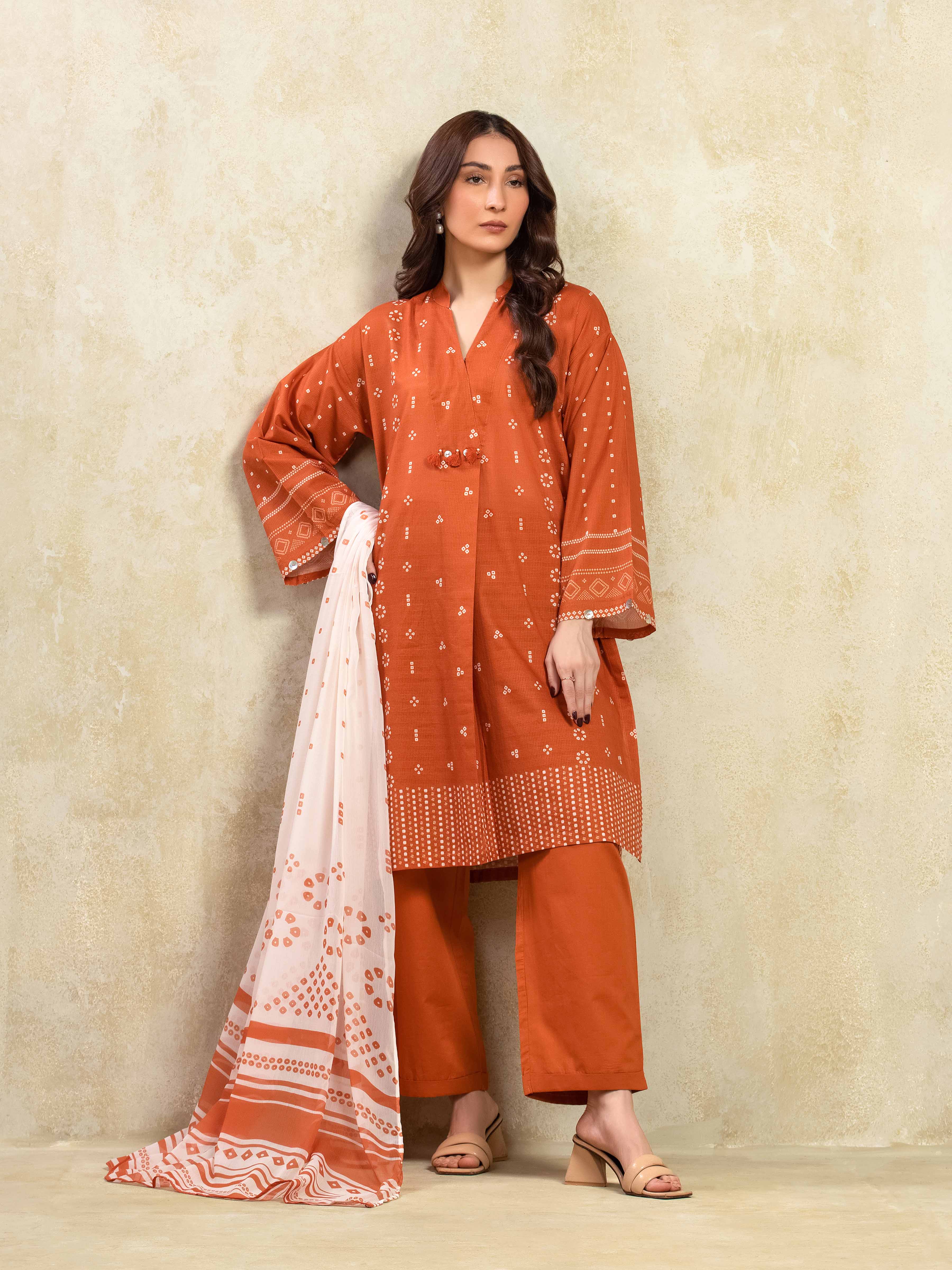 Printed Lawn Slub Suit - EWTKP5-81738-3P