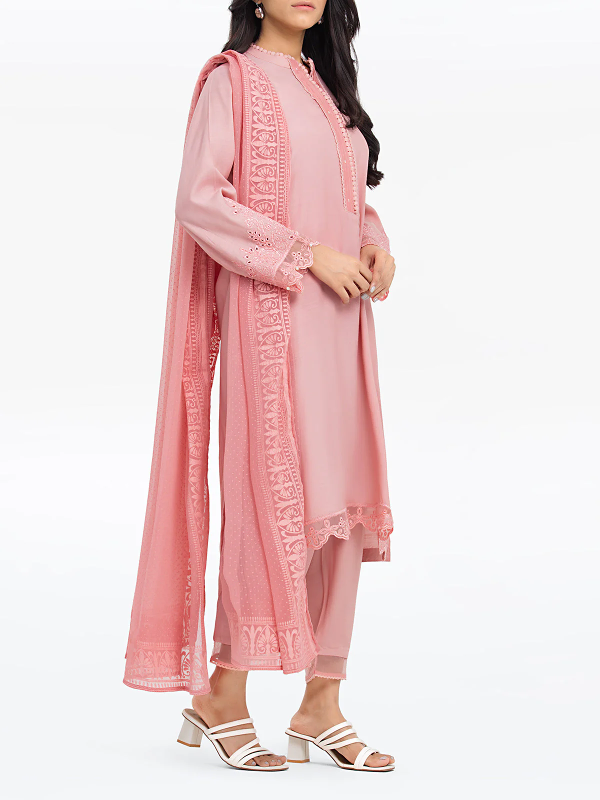Embroidered Raw Silk Suit - EWTPLE24-00020-3P - Image 3