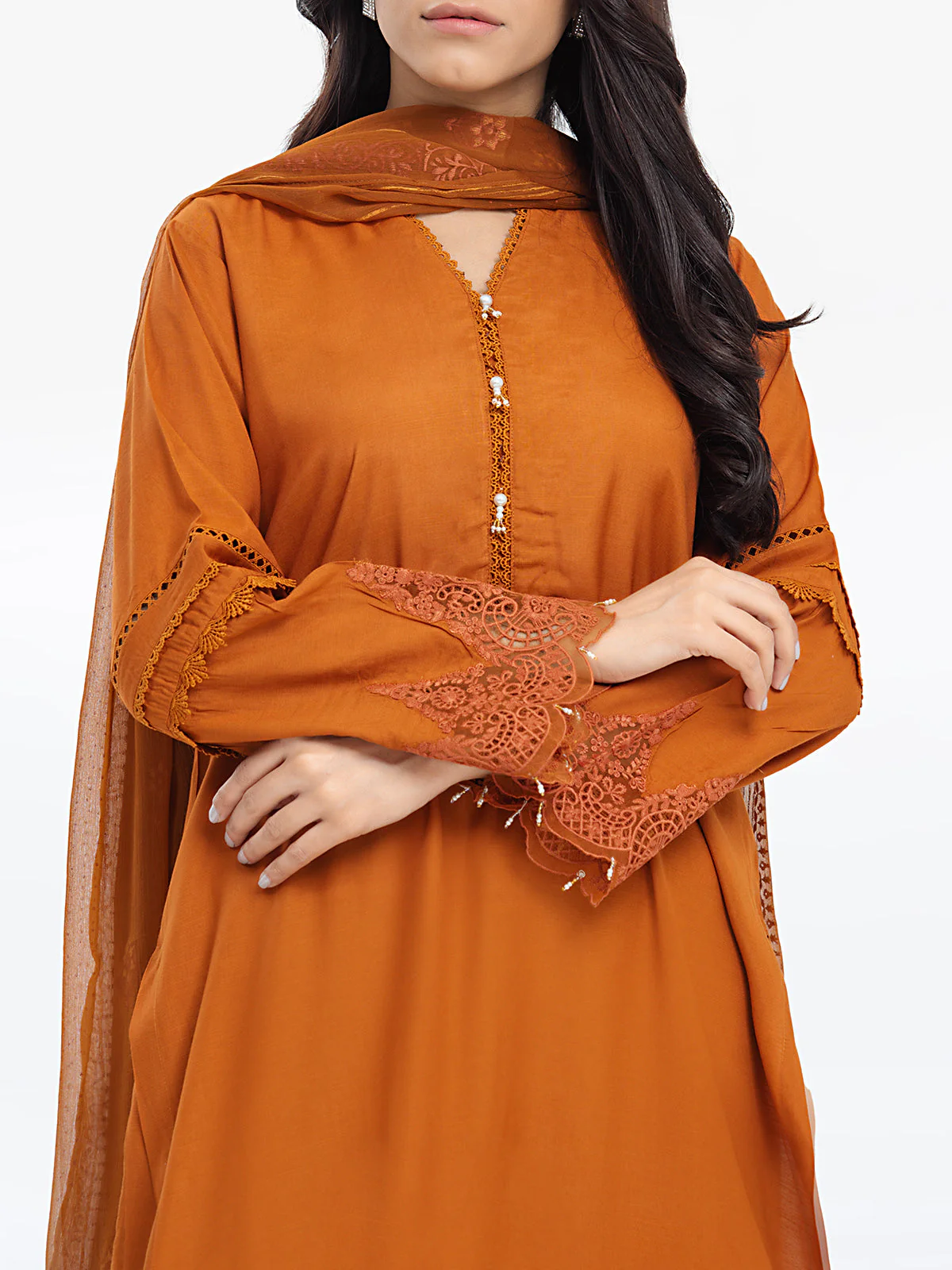 Embroidered Raw Silk Suit - EWTPLE24-00022-3P - Image 2