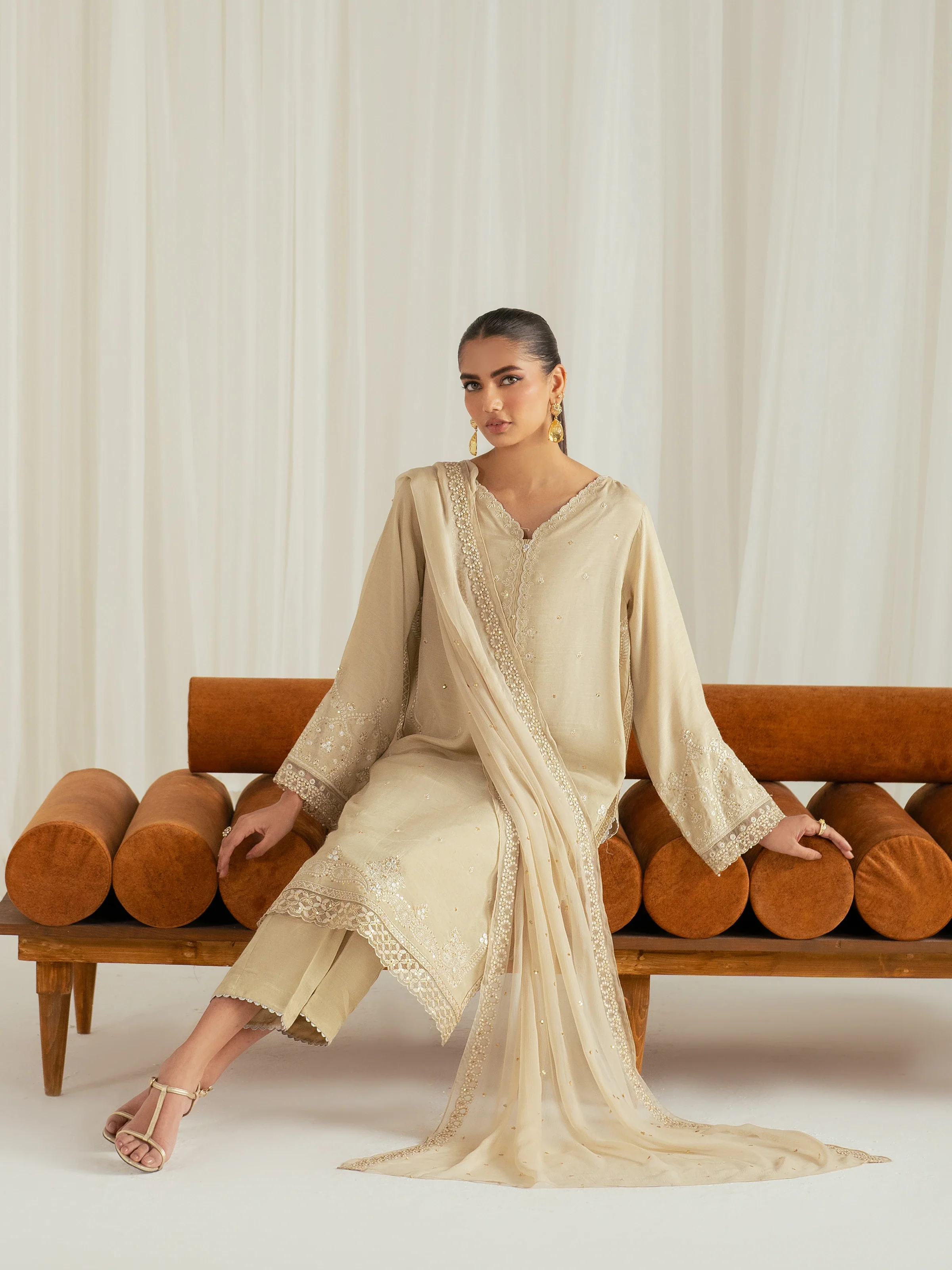 Embroidered Raw Silk Suit - EWTPLE24-00038-3P - Image 3