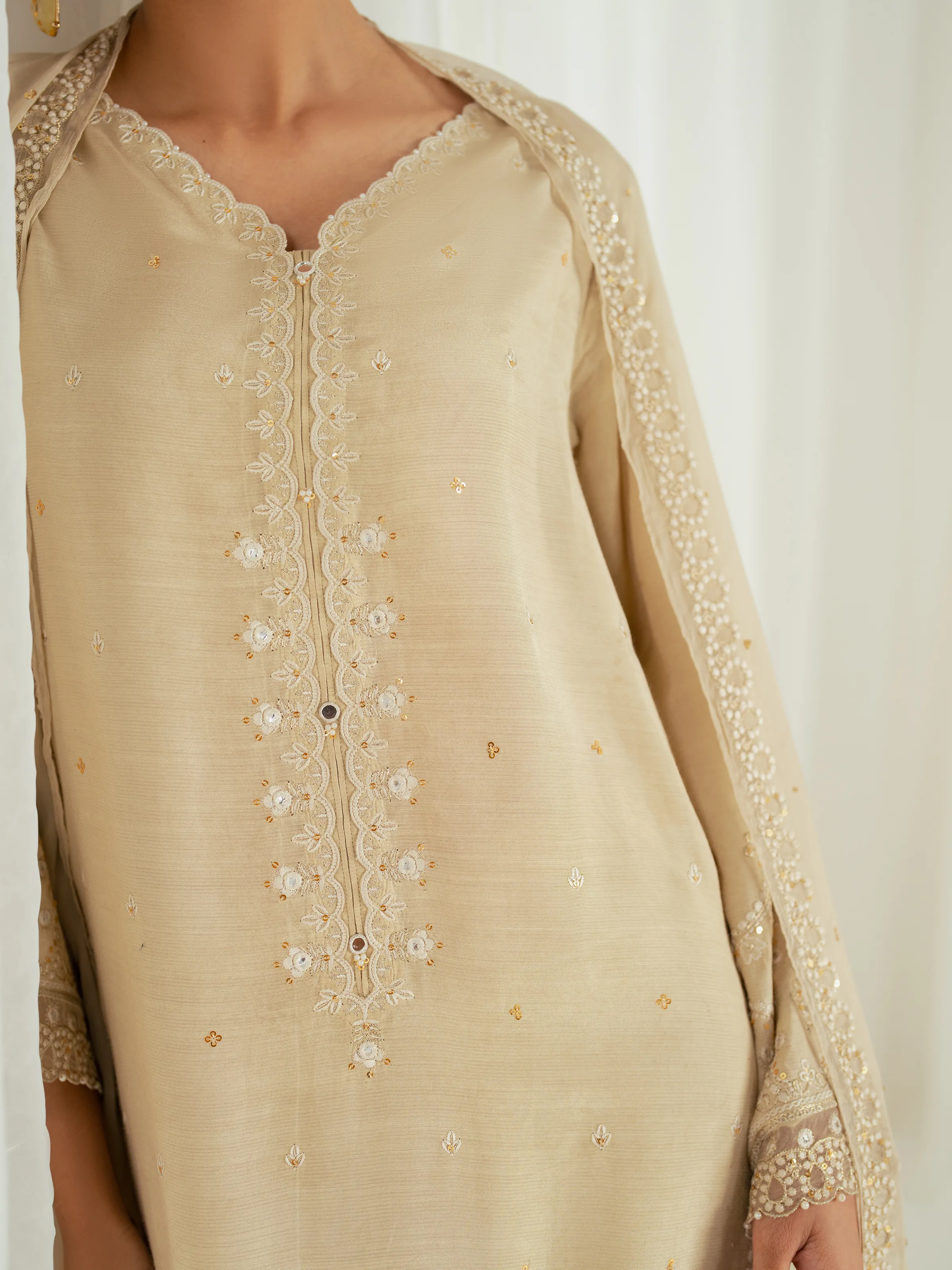 Embroidered Raw Silk Suit - EWTPLE24-00038-3P - Image 4