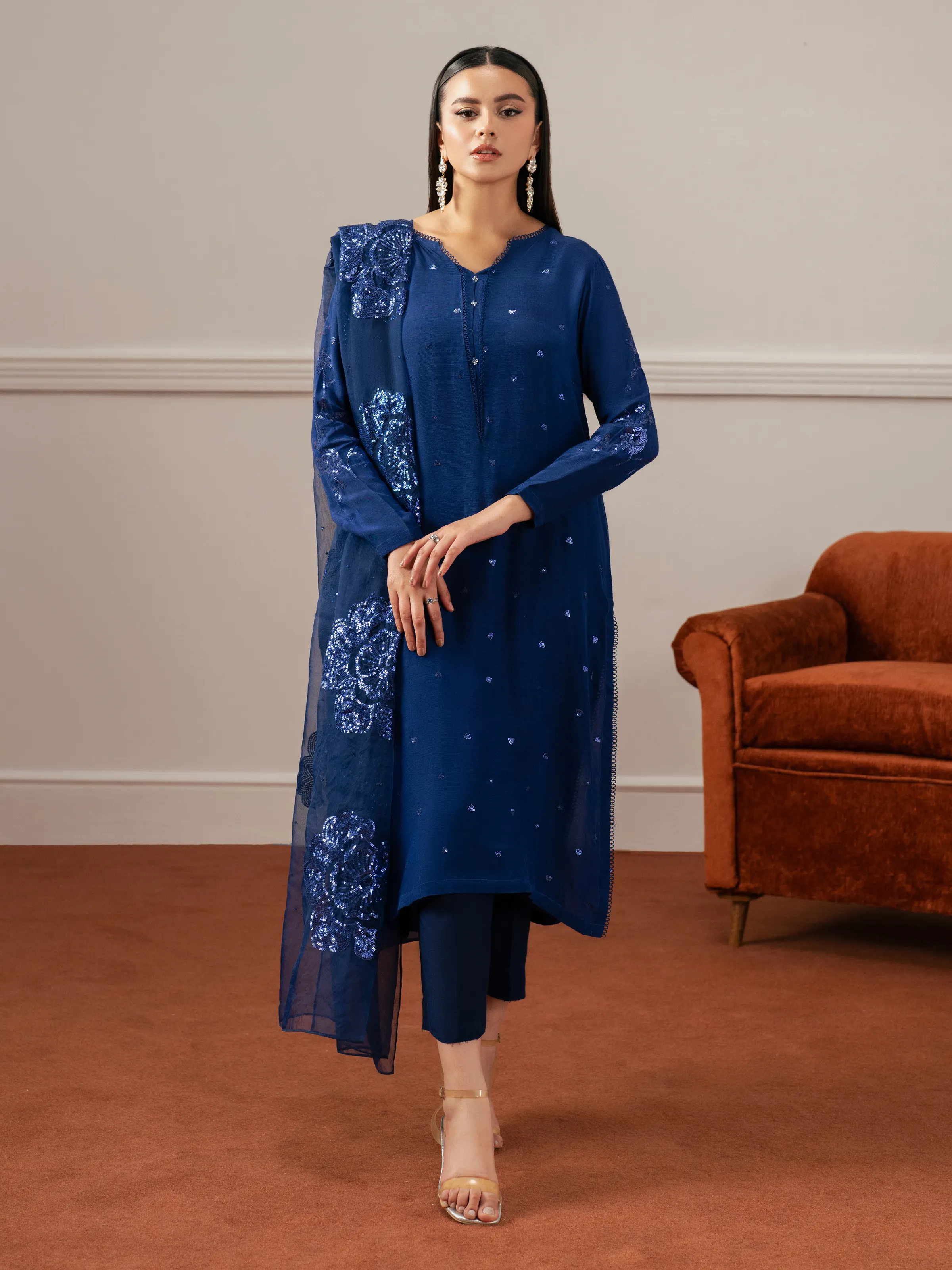 Embroidered Raw Silk Suit - EWTPLE24-00041-3P