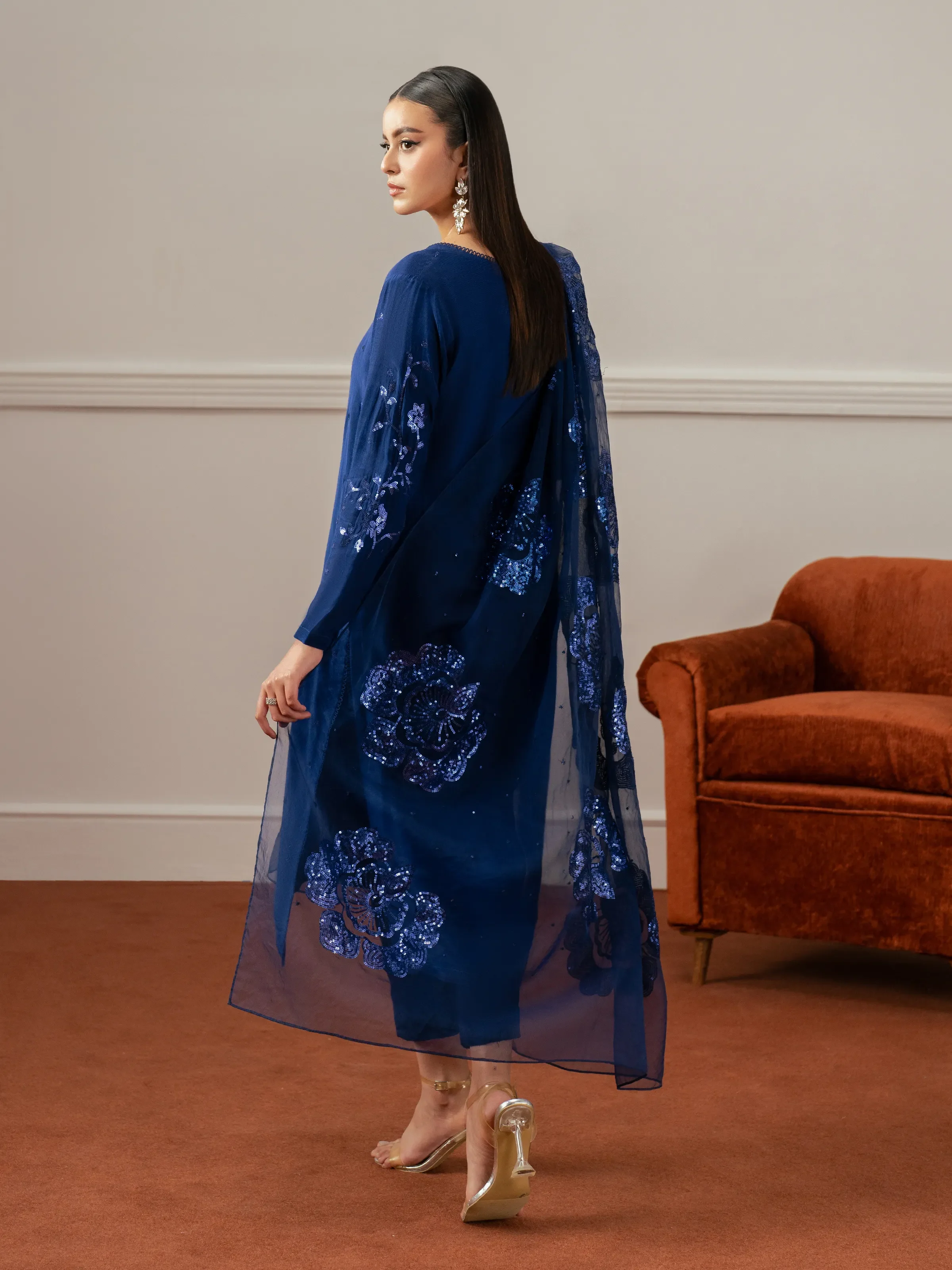 Embroidered Raw Silk Suit - EWTPLE24-00041-3P - Image 6