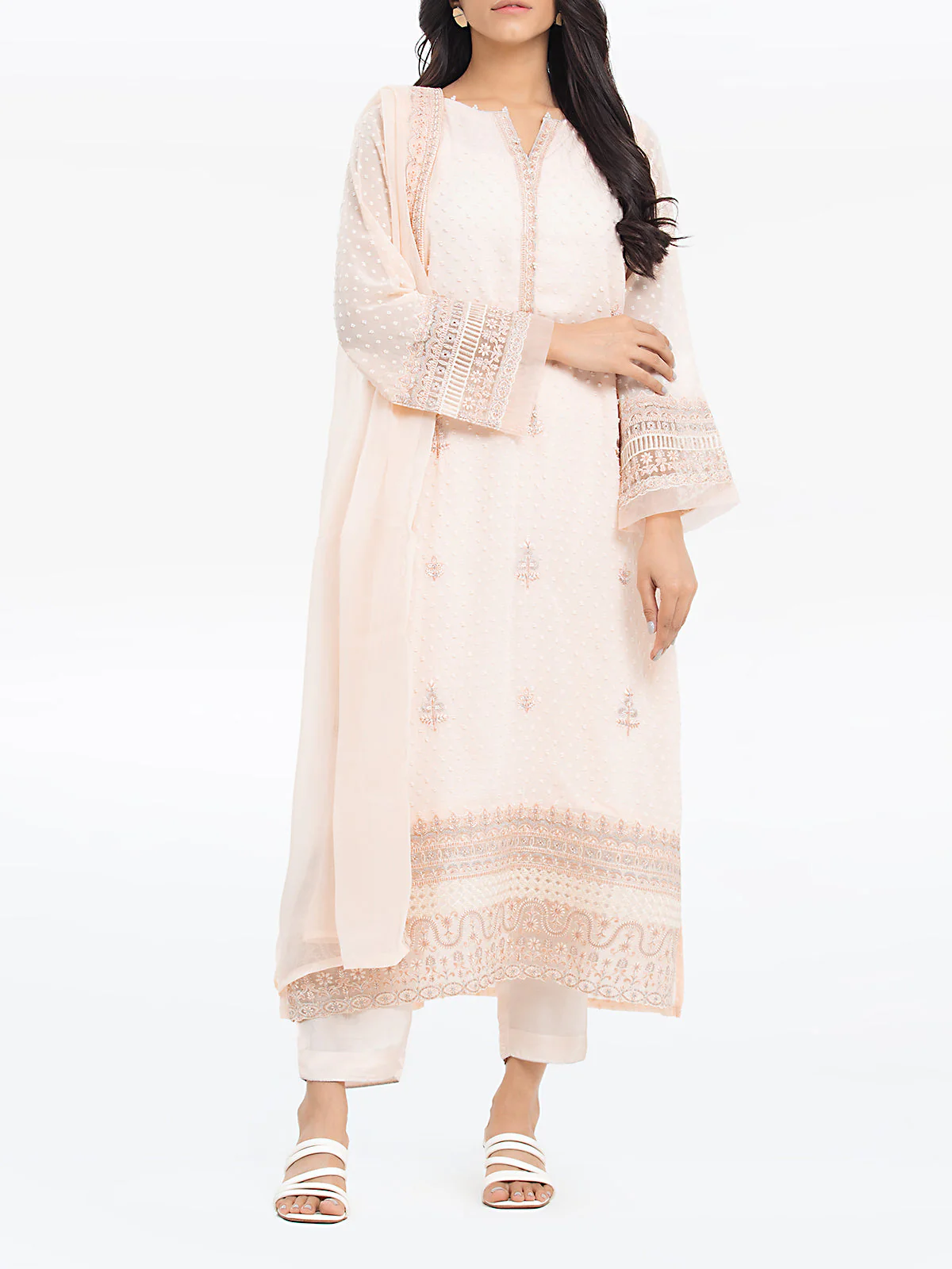 Embroidered Wrinkle Chiffon Suit - EWTPLE24-00028-3P