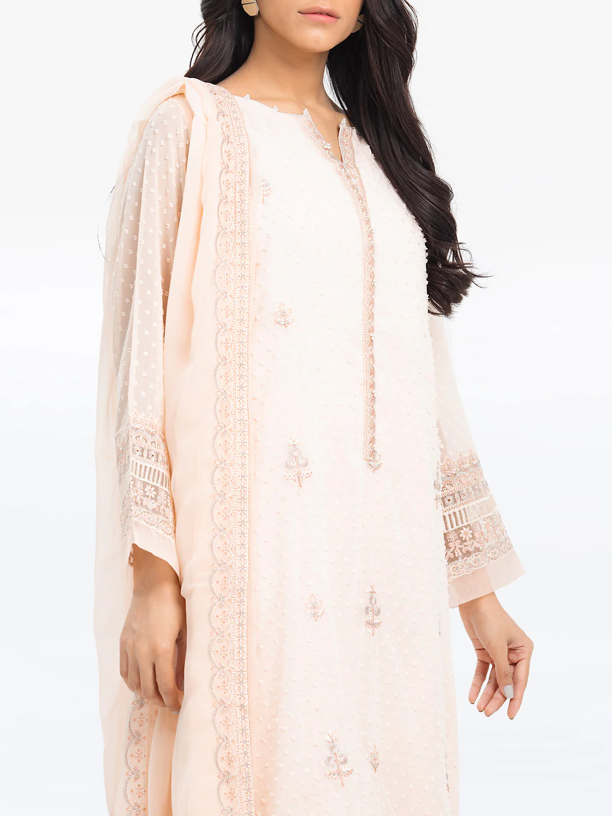 Embroidered Wrinkle Chiffon Suit - EWTPLE24-00028-3P - Image 2