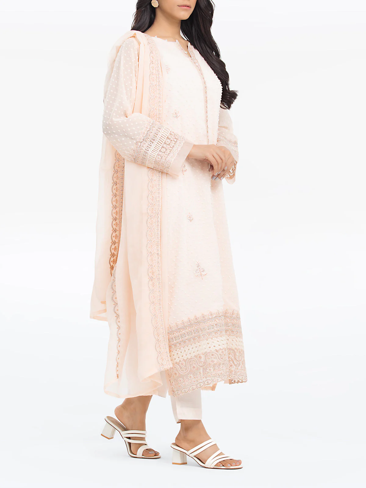 Embroidered Wrinkle Chiffon Suit - EWTPLE24-00028-3P - Image 3
