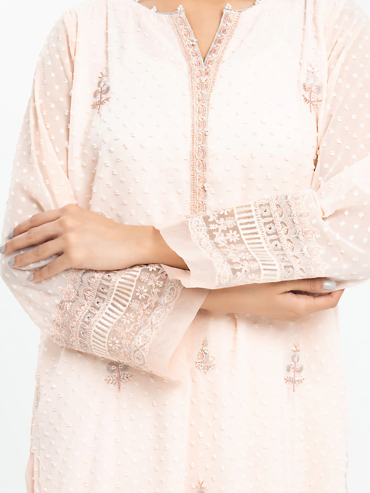 Embroidered Wrinkle Chiffon Suit - EWTPLE24-00028-3P - Image 5