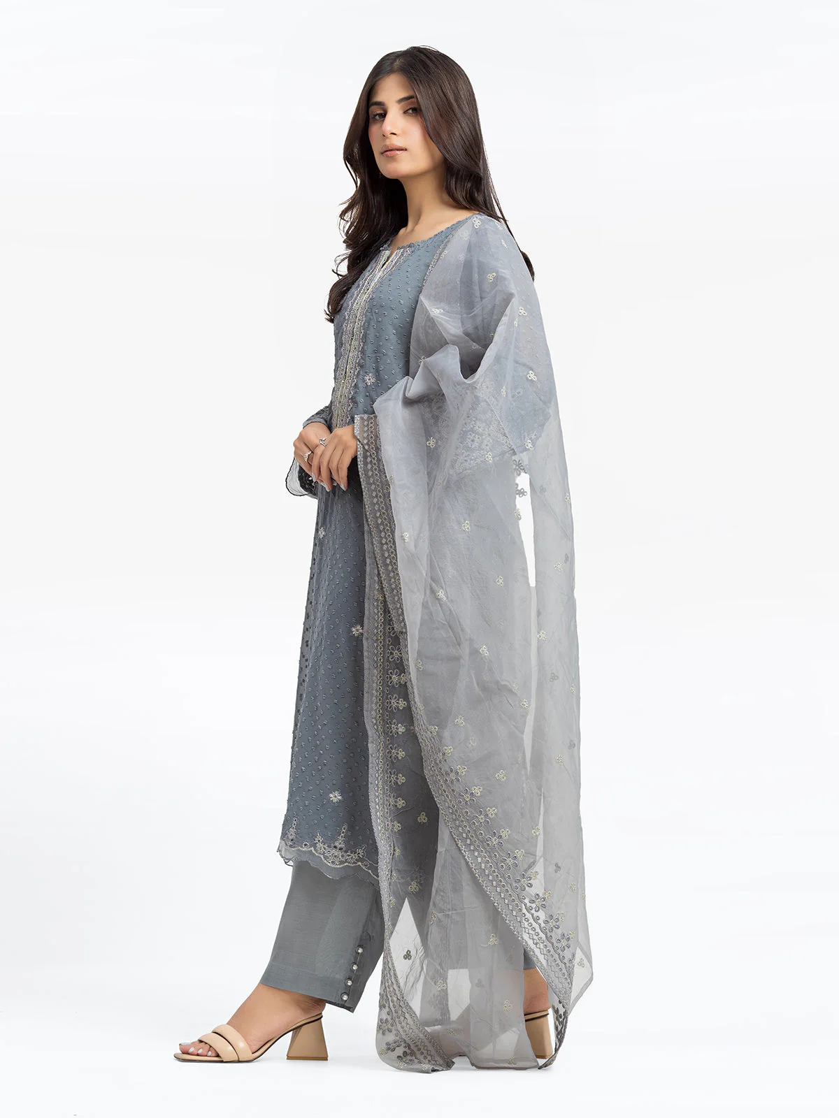 Embroidered Wrinkle Chiffon Suit - EWTPLE24-00029-3P - Image 5