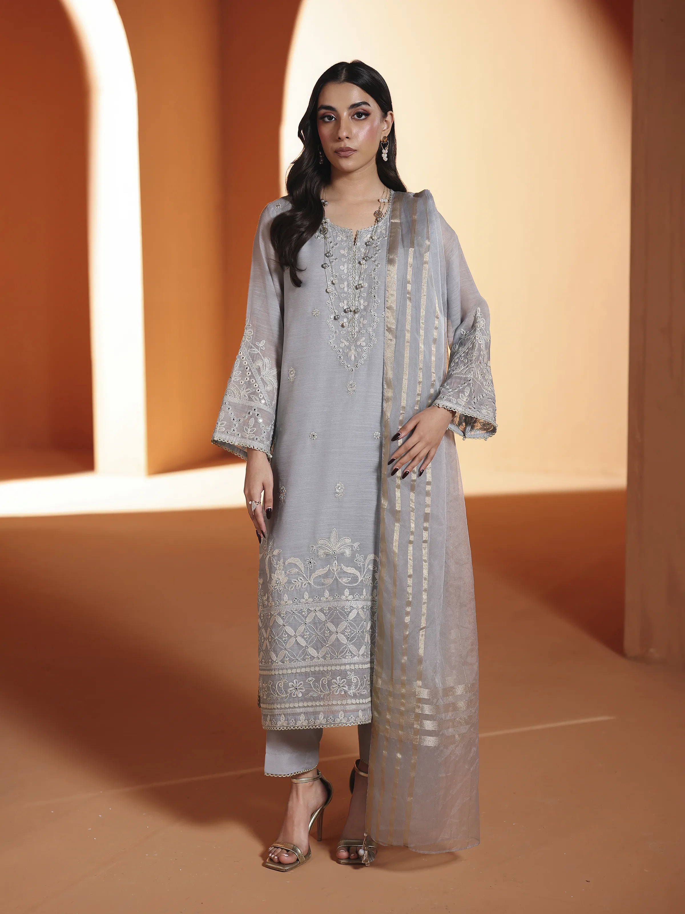 Pret Embroidered Chanderi Suit - EWTKED5-84107-3P