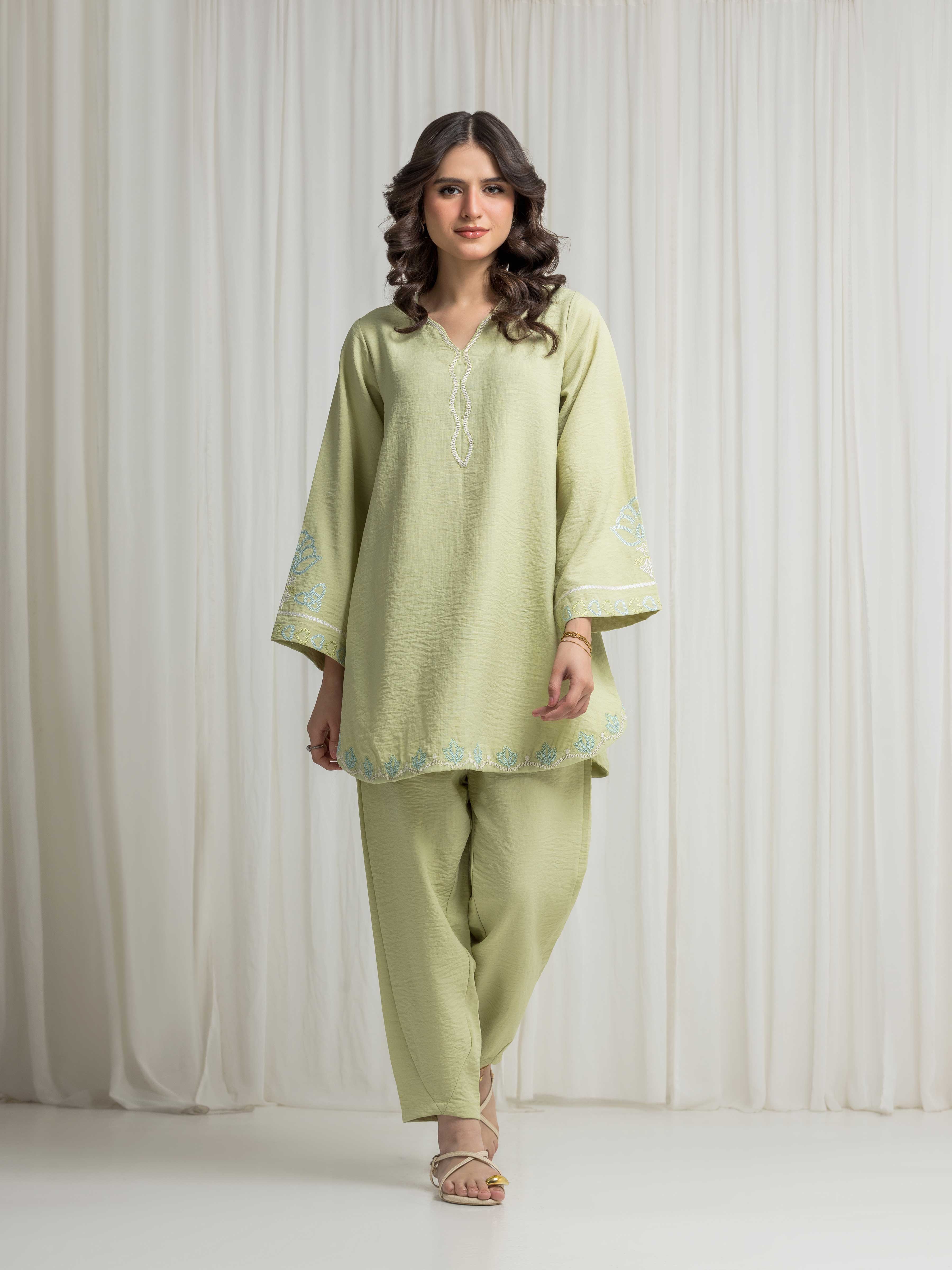 Embroidered Georgette Shirt Trouser - EWTKED6-86160ST - Image 2