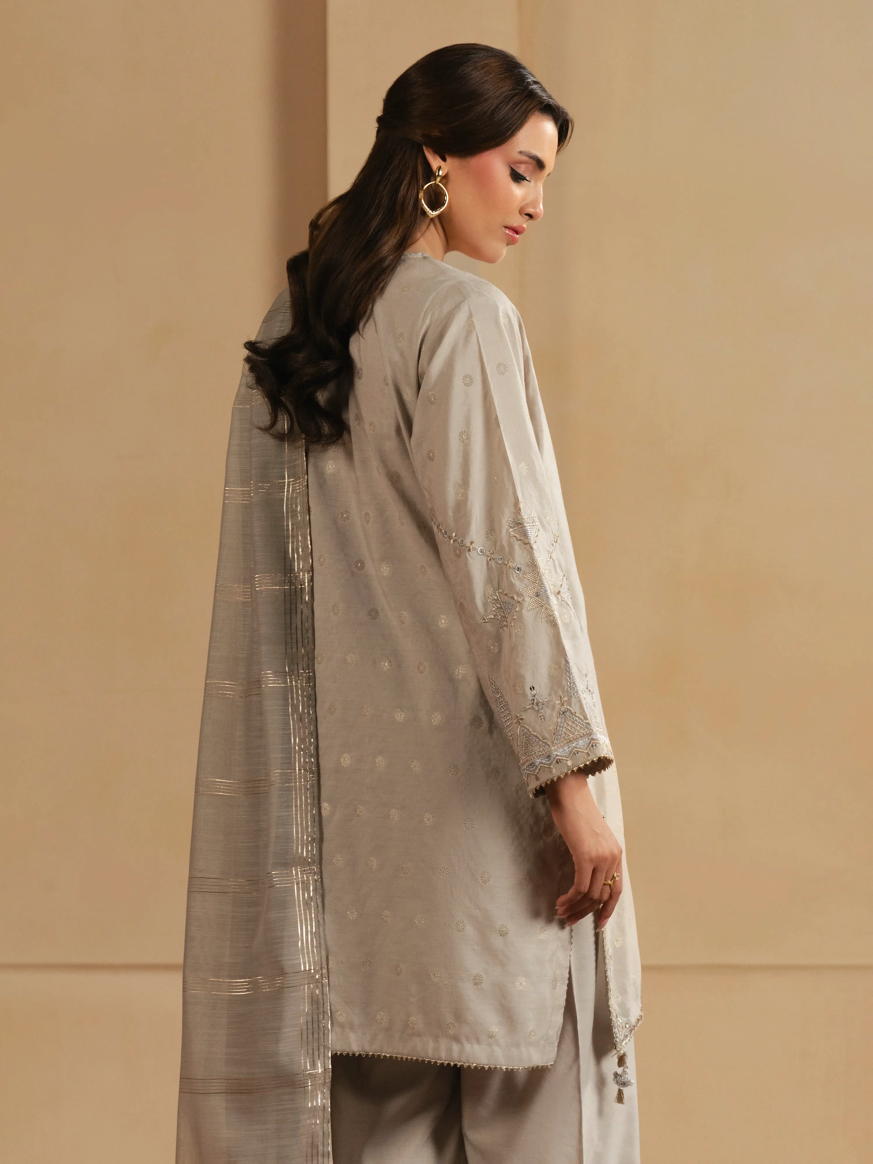 Embroidered Jacquard Suit - EWTKED6-86135-3P - Image 6
