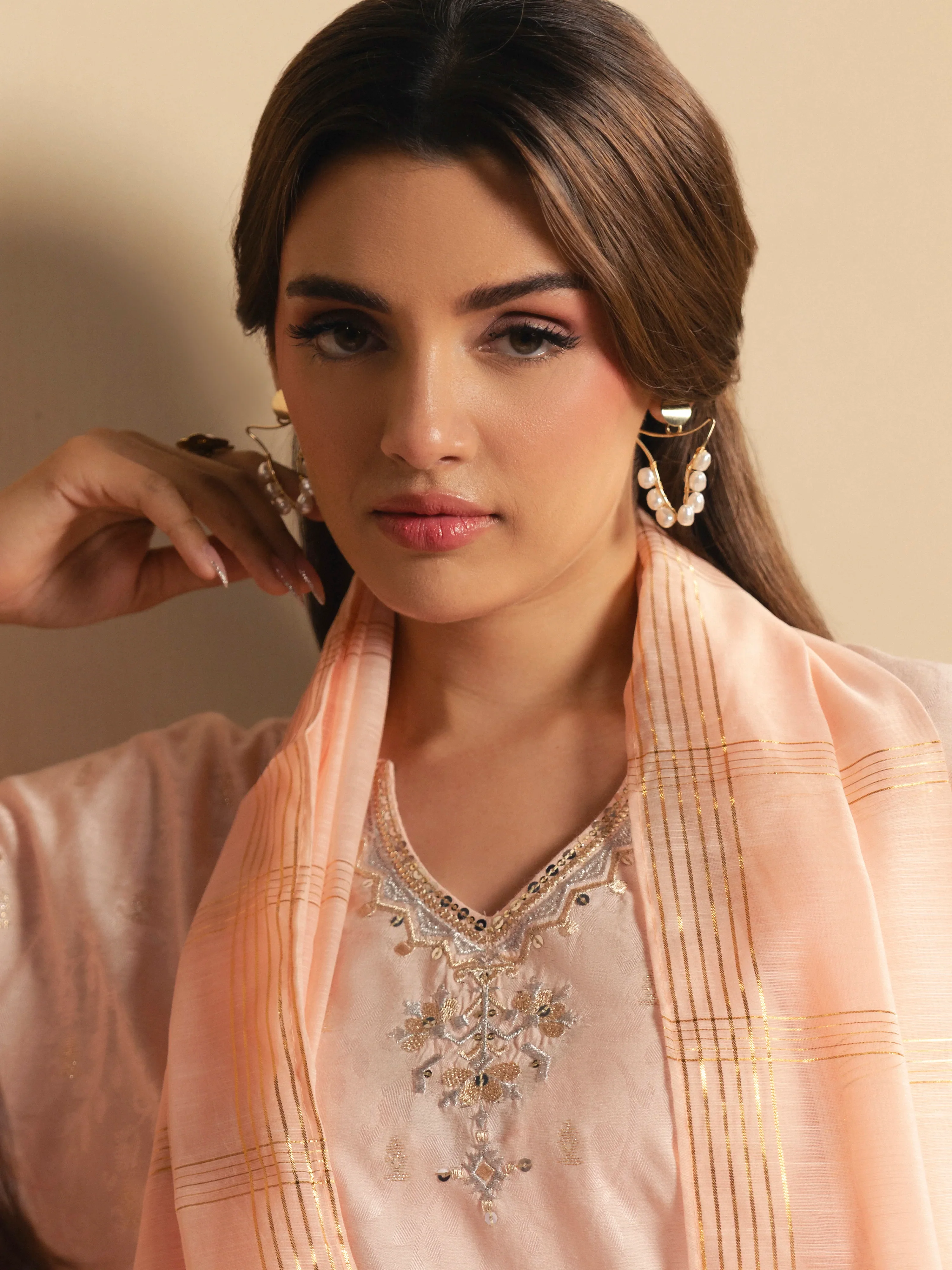Embroidered Jacquard Suit - EWTKED6-86138-3P - Image 3