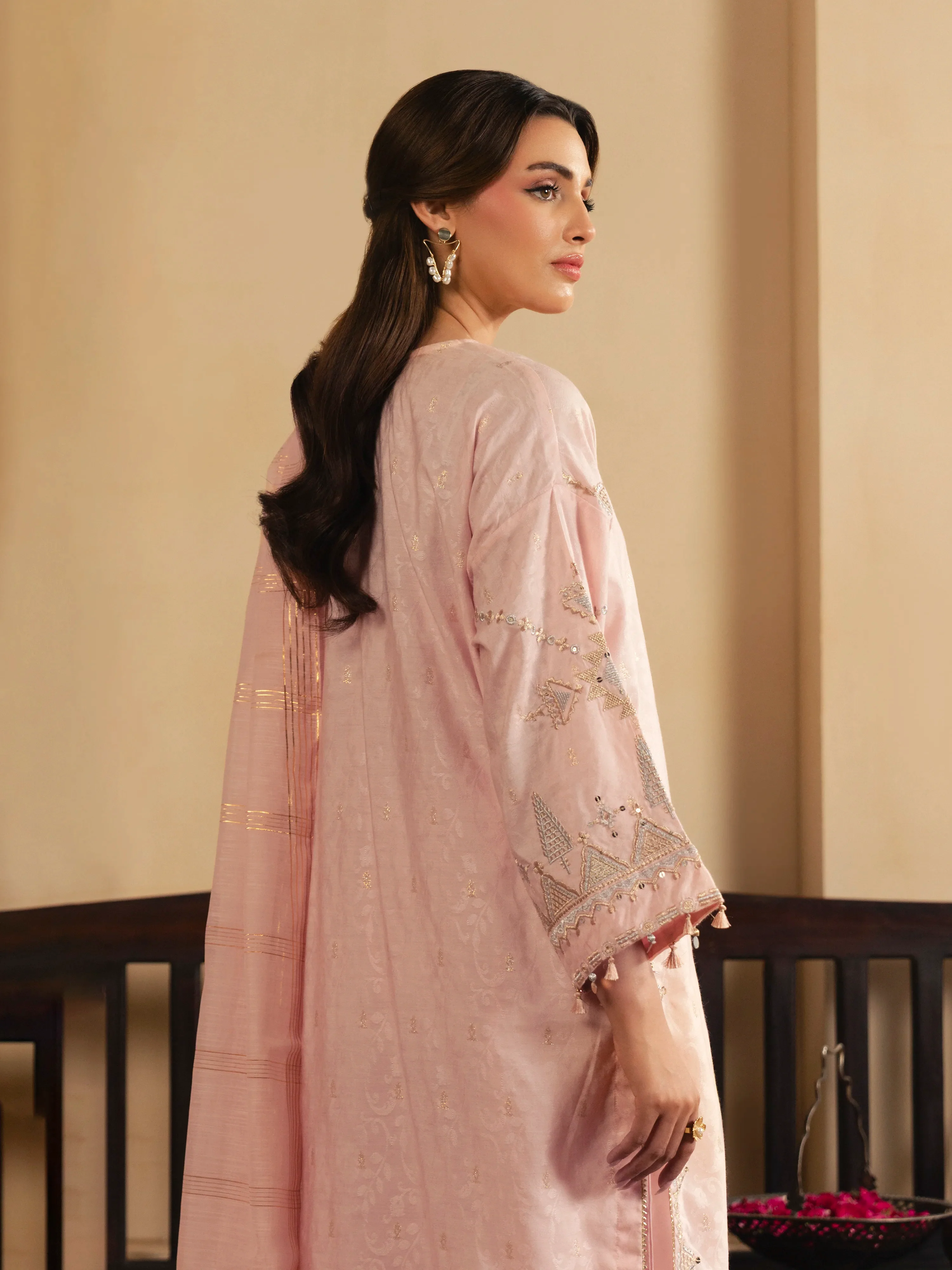 Embroidered Jacquard Suit - EWTKED6-86138-3P - Image 6