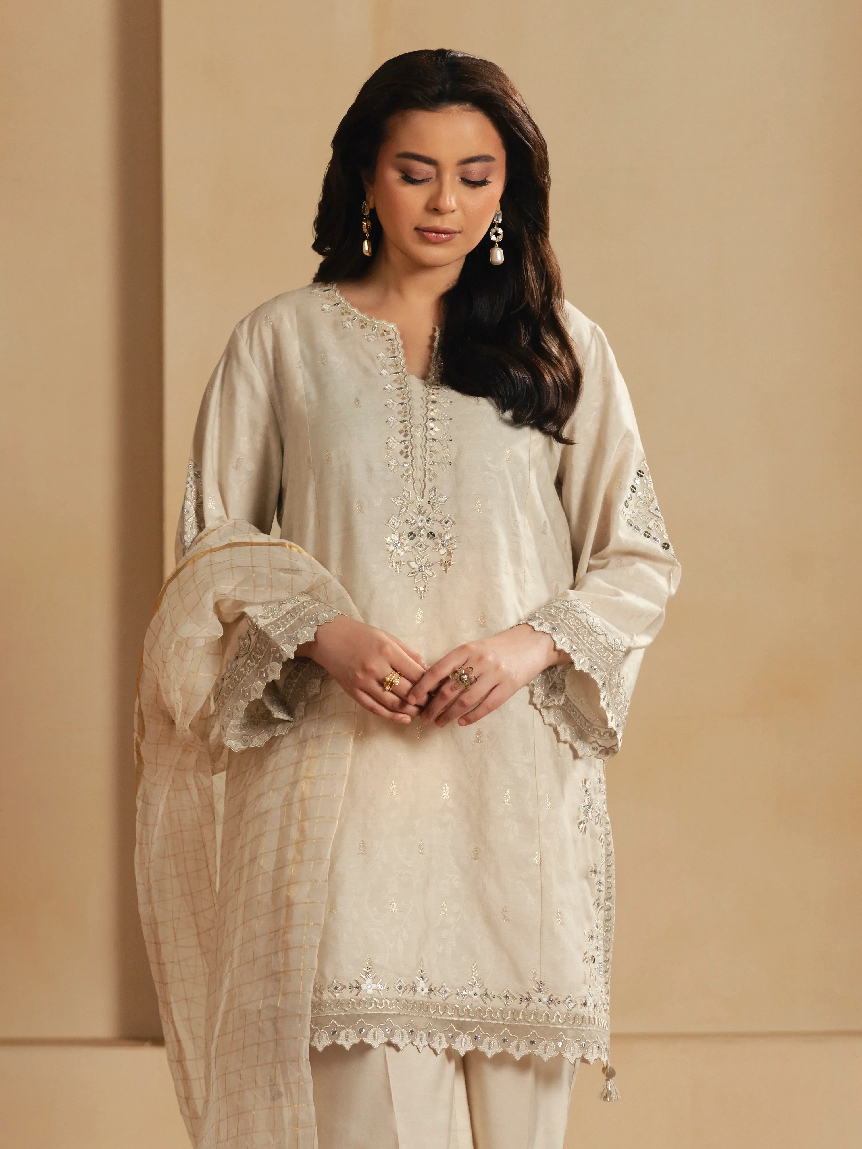 Embroidered Jacquard Suit - EWTKED6-86228-3P - Image 2