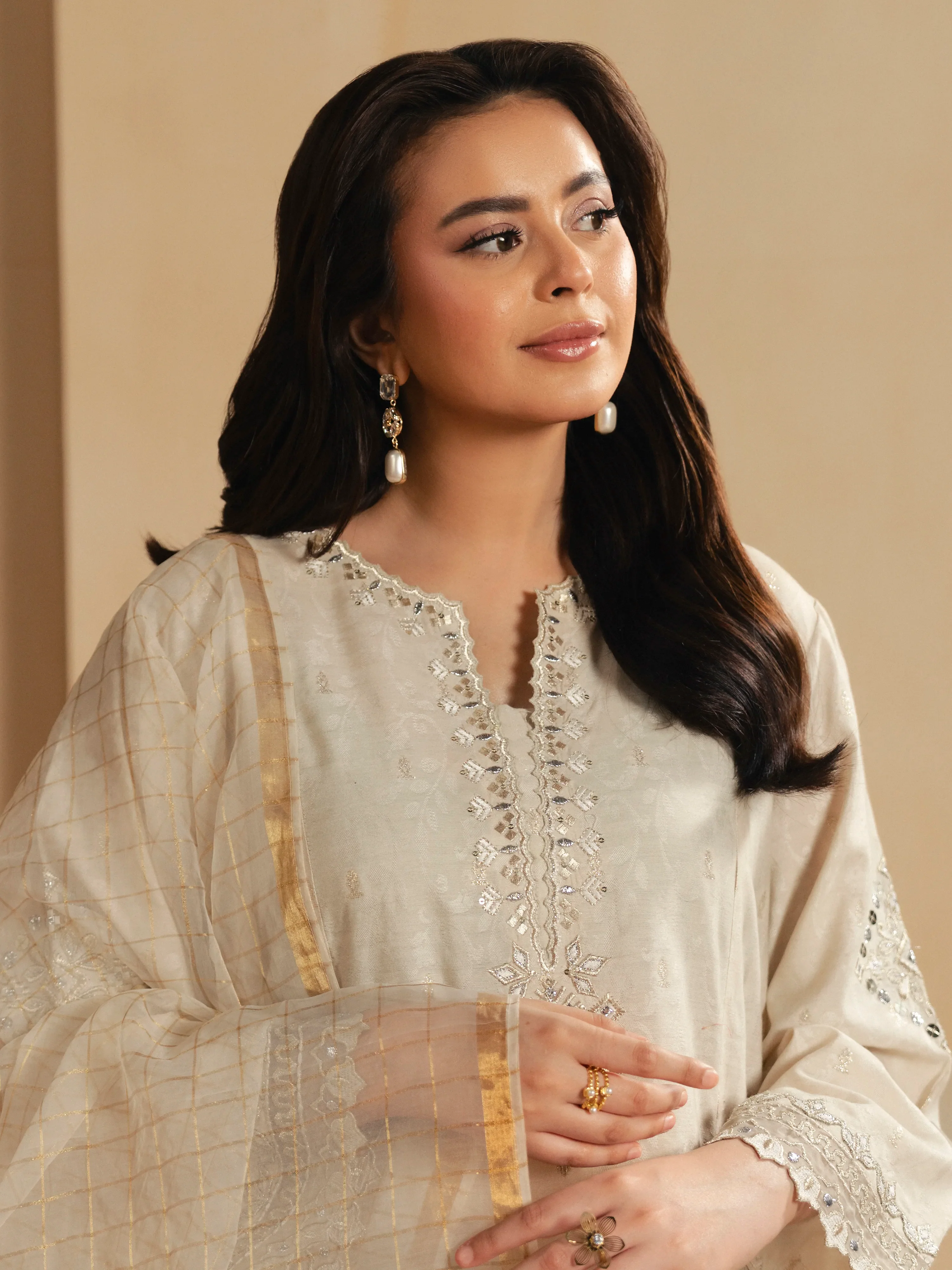 Embroidered Jacquard Suit - EWTKED6-86228-3P - Image 4