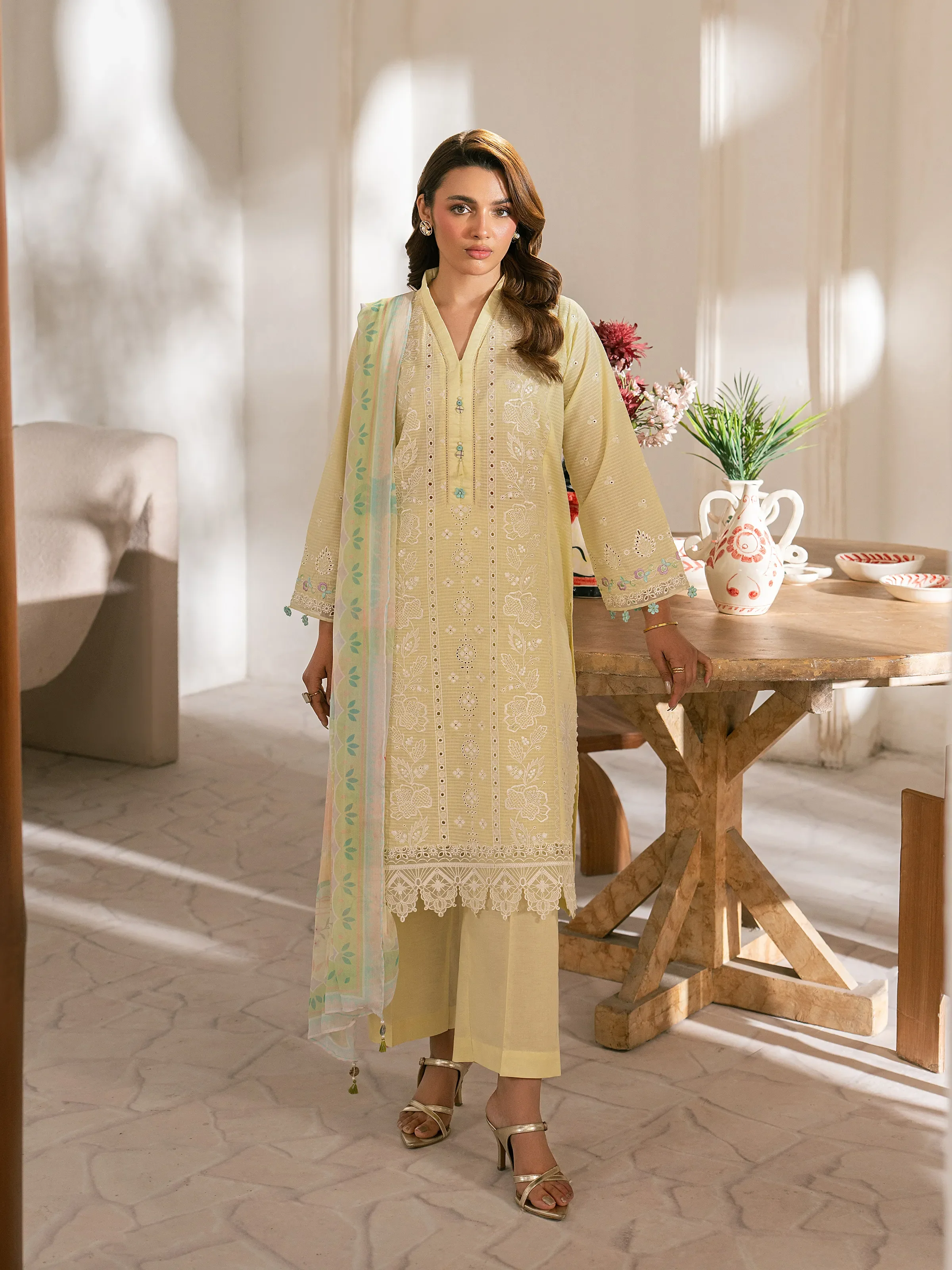 Embroidered Slub Lawn Suit - EWTKED5-82405-3P