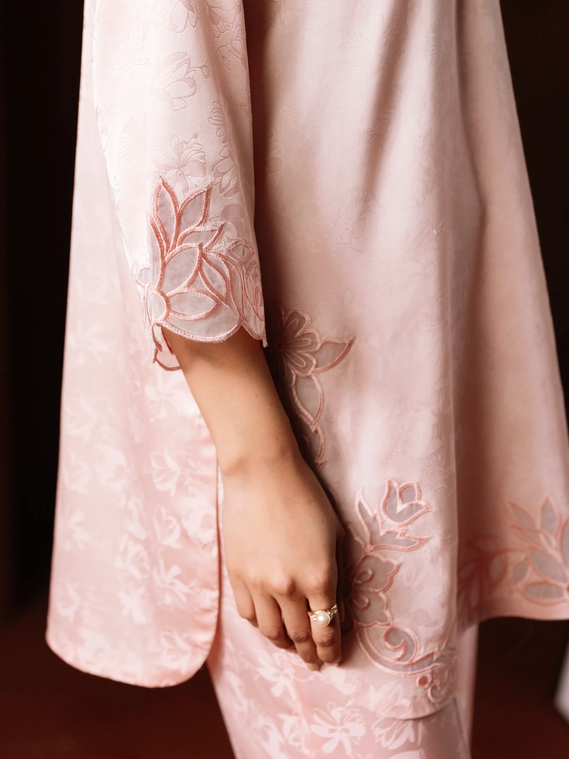 Embroidered Cotton Satin Co-Ord Set - EWTKED6-86150ST - Image 4