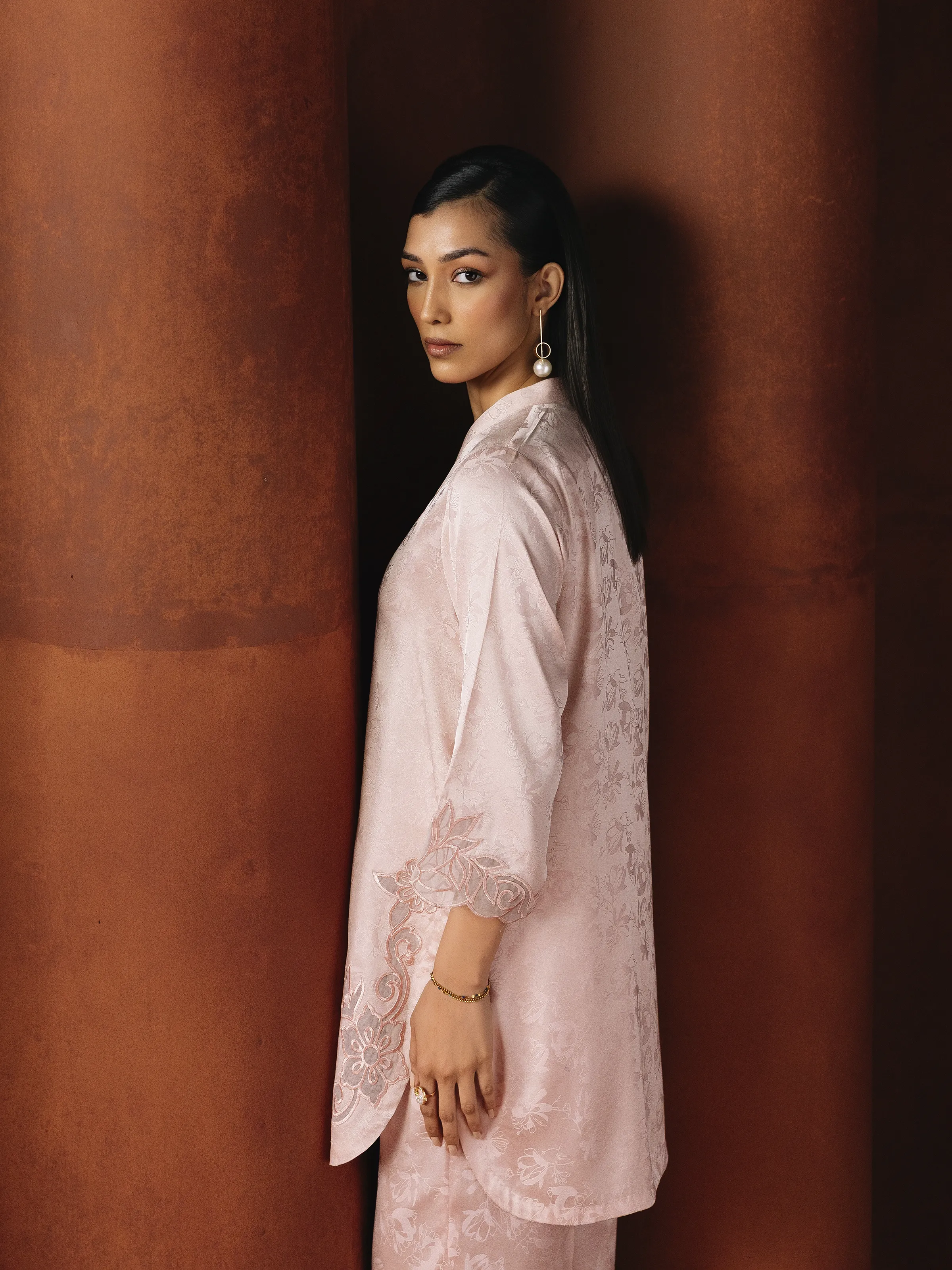 Embroidered Cotton Satin Co-Ord Set - EWTKED6-86150ST - Image 6