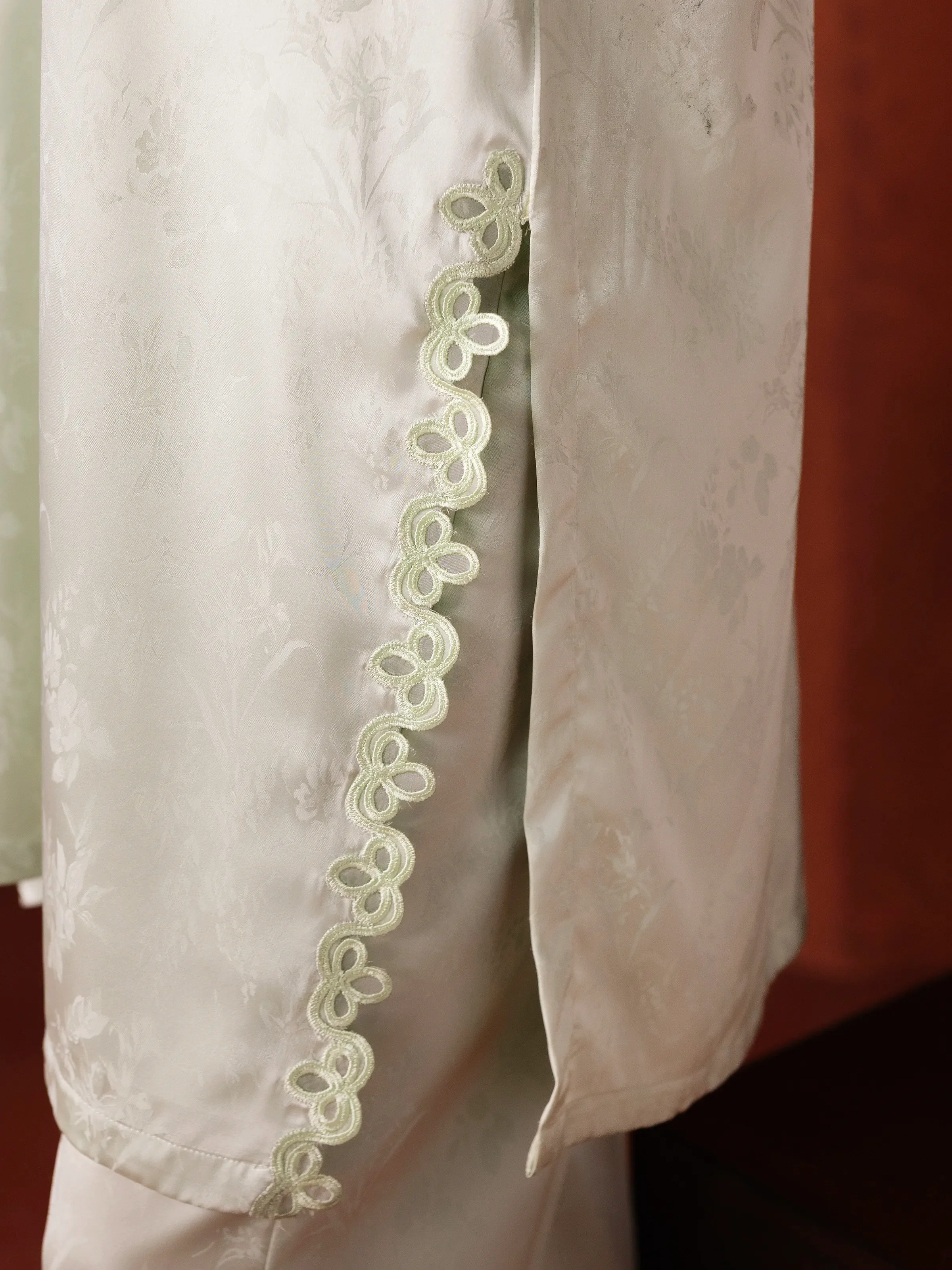 Embroidered Cotton Satin Co-Ord Set - EWTKED6-86159ST - Image 4